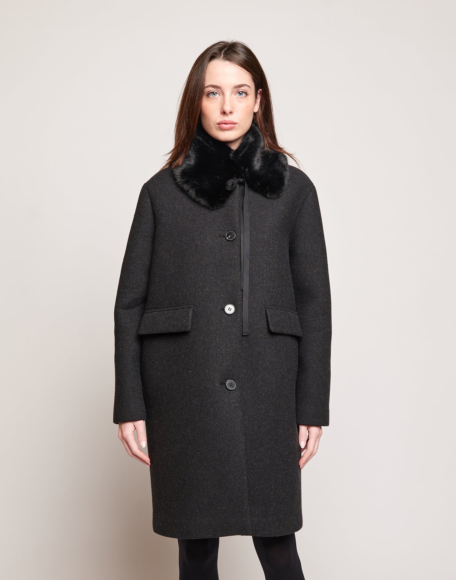 Cappottino Monopetto in Bonded Tecno Neoprene con Collo in Ecofur