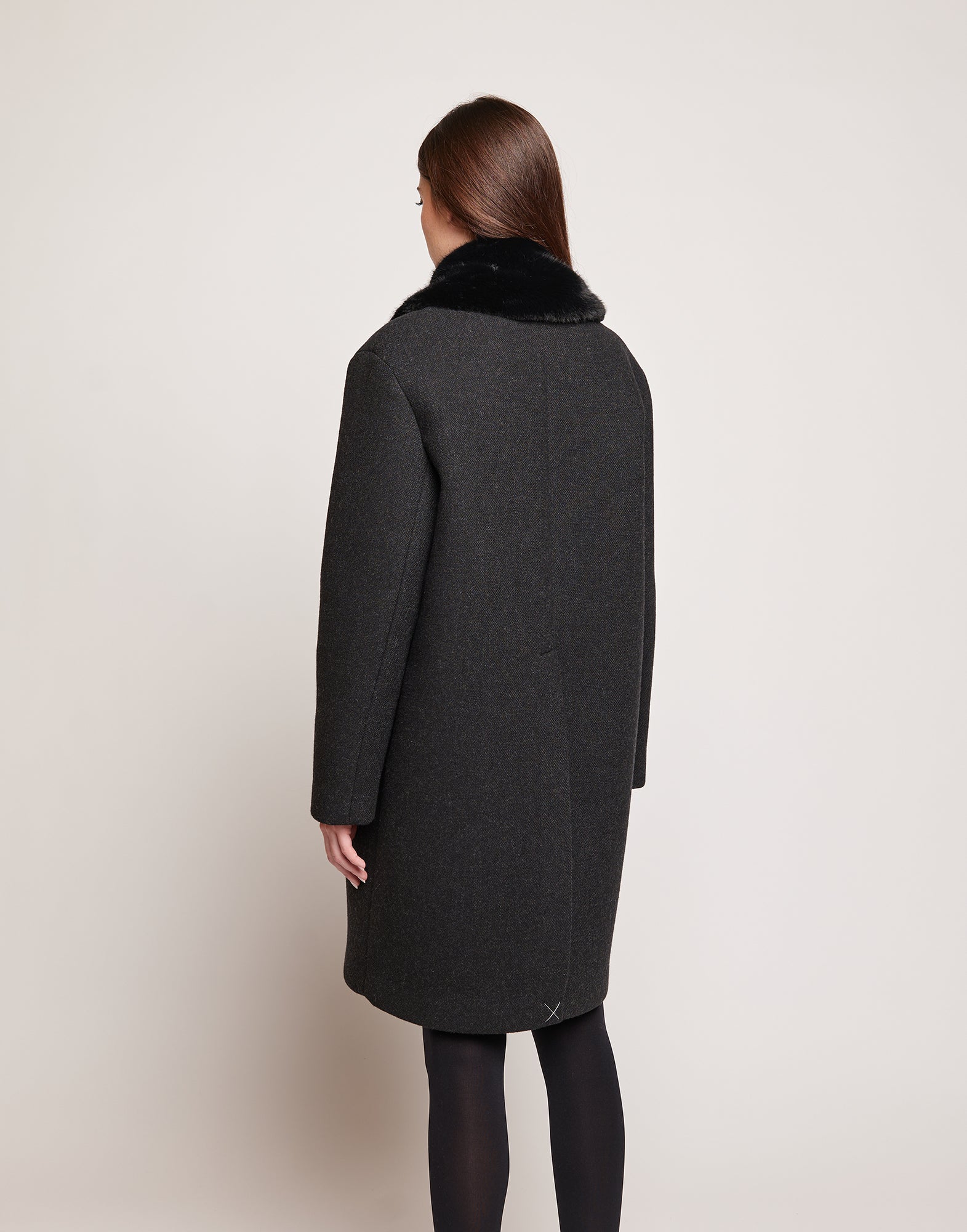 Cappottino Monopetto in Bonded Tecno Neoprene con Collo in Ecofur
