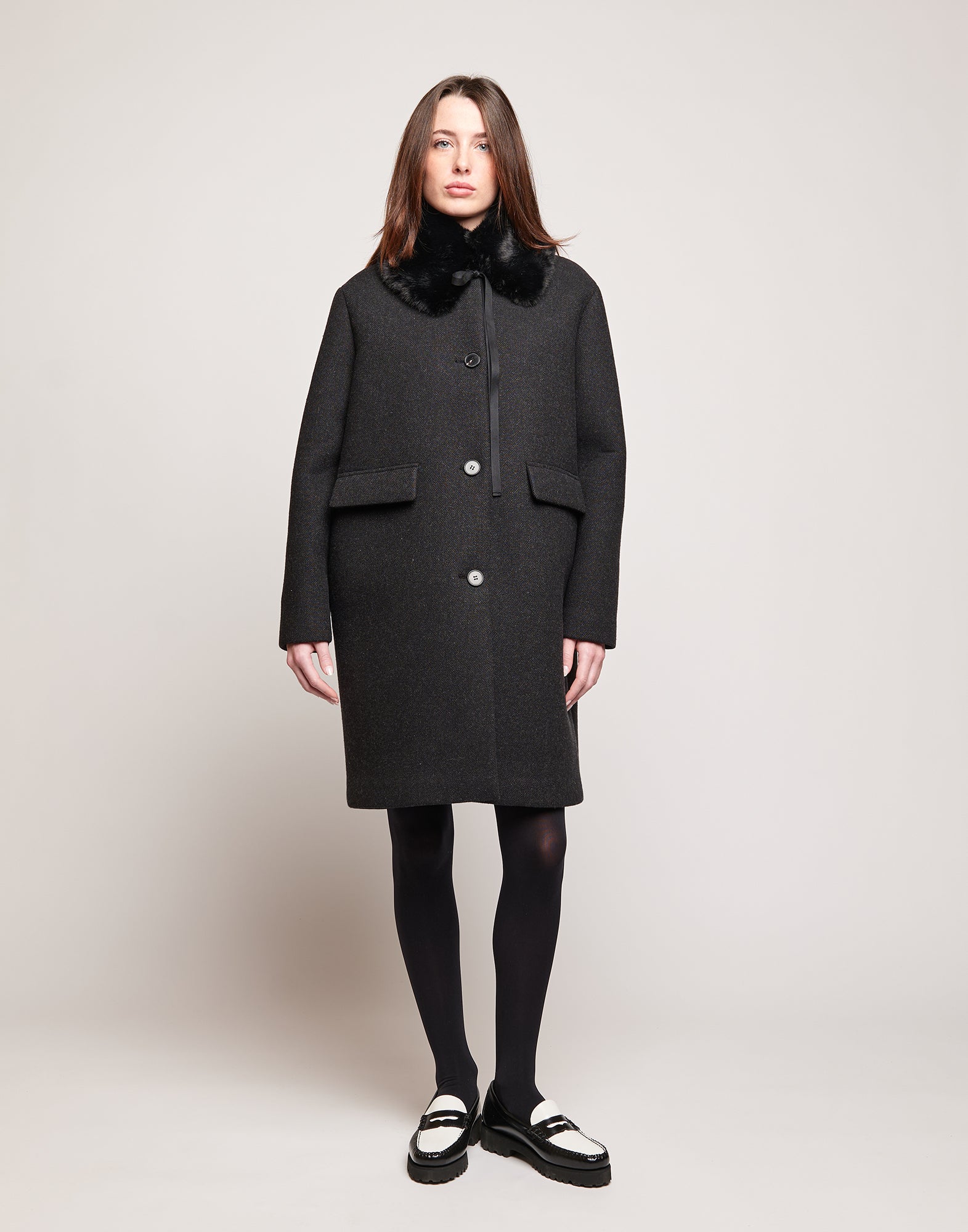 Cappottino Monopetto in Bonded Tecno Neoprene con Collo in Ecofur