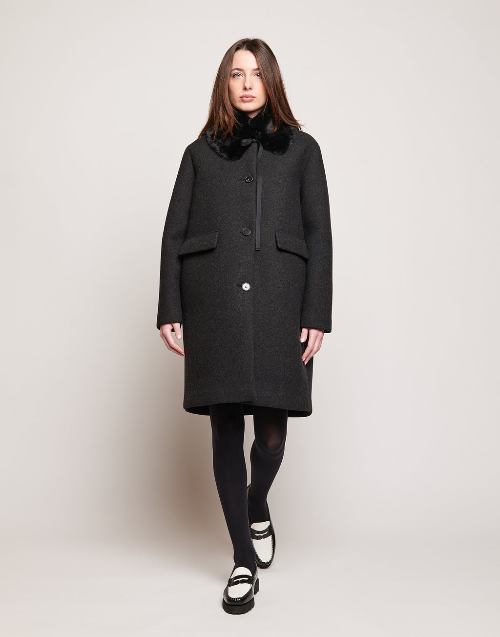 Cappottino Monopetto in Bonded Tecno Neoprene con Collo in Ecofur