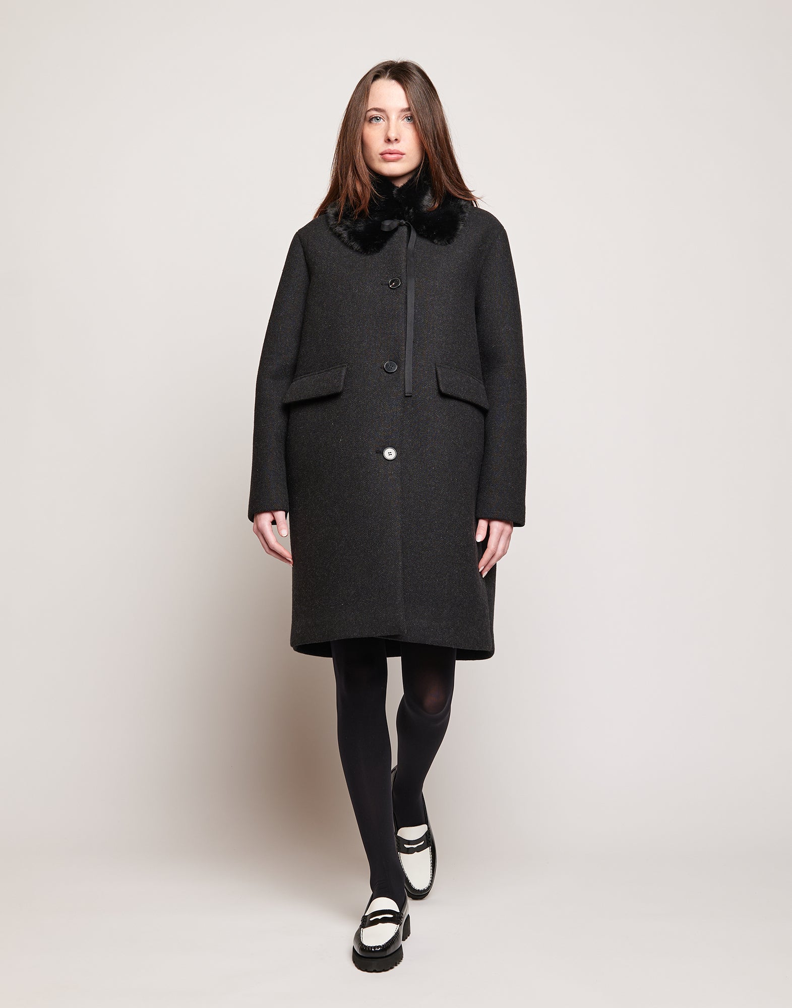 Cappottino Monopetto in Bonded Tecno Neoprene con Collo in Ecofur