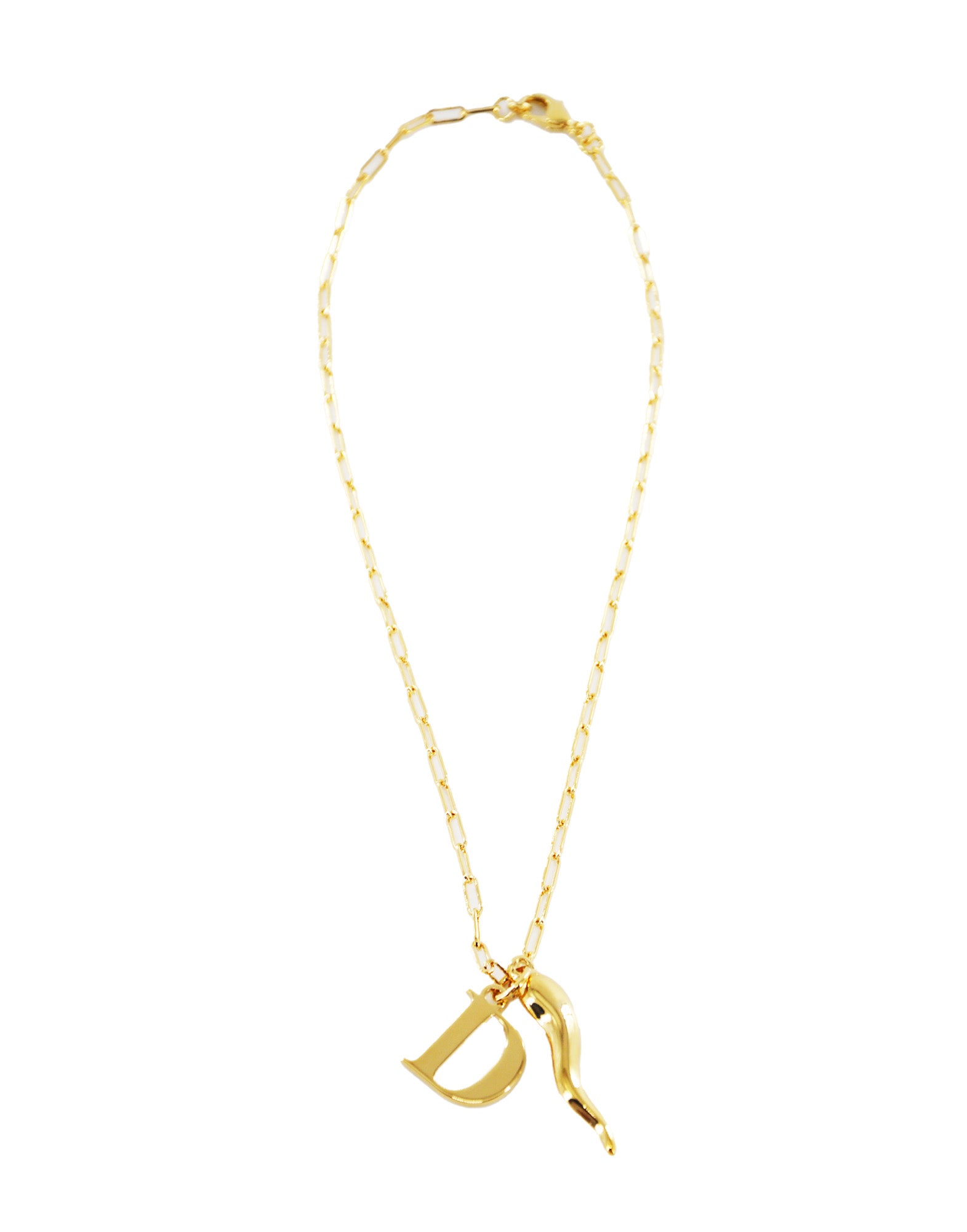 Collana con Ciondolo Lettera e Corno Porta Fortuna Oro