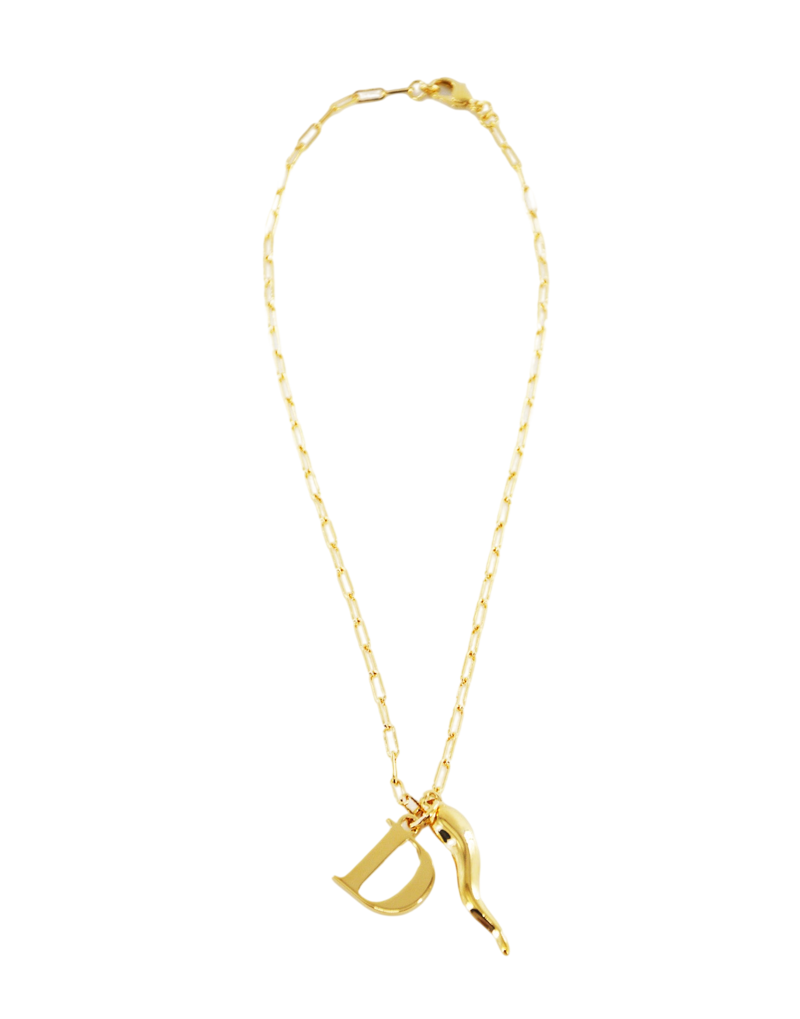 Collana con Ciondolo Lettera e Corno Porta Fortuna Oro