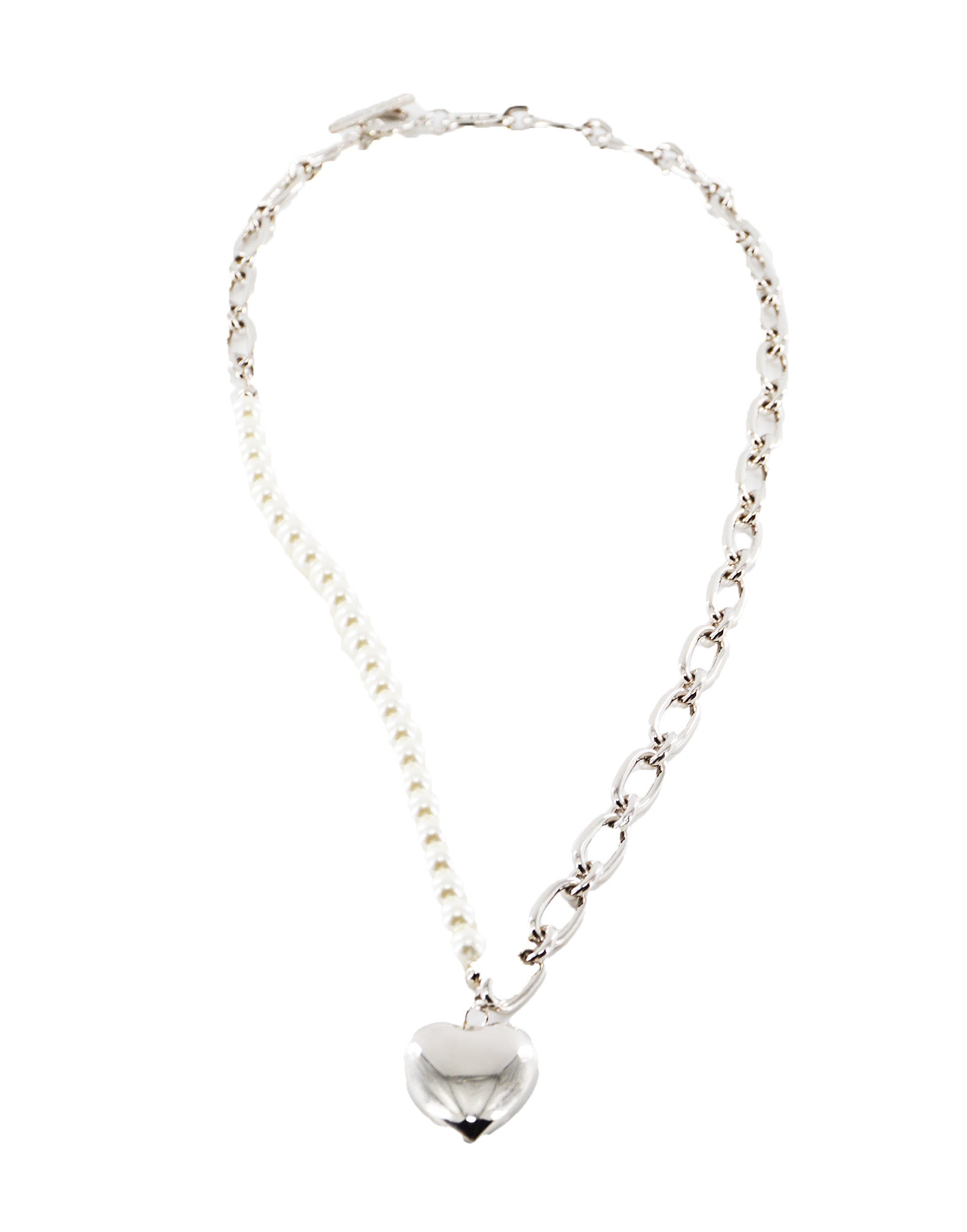Collana con Perle, Catena in Metallo e Cuore Pendente Argento