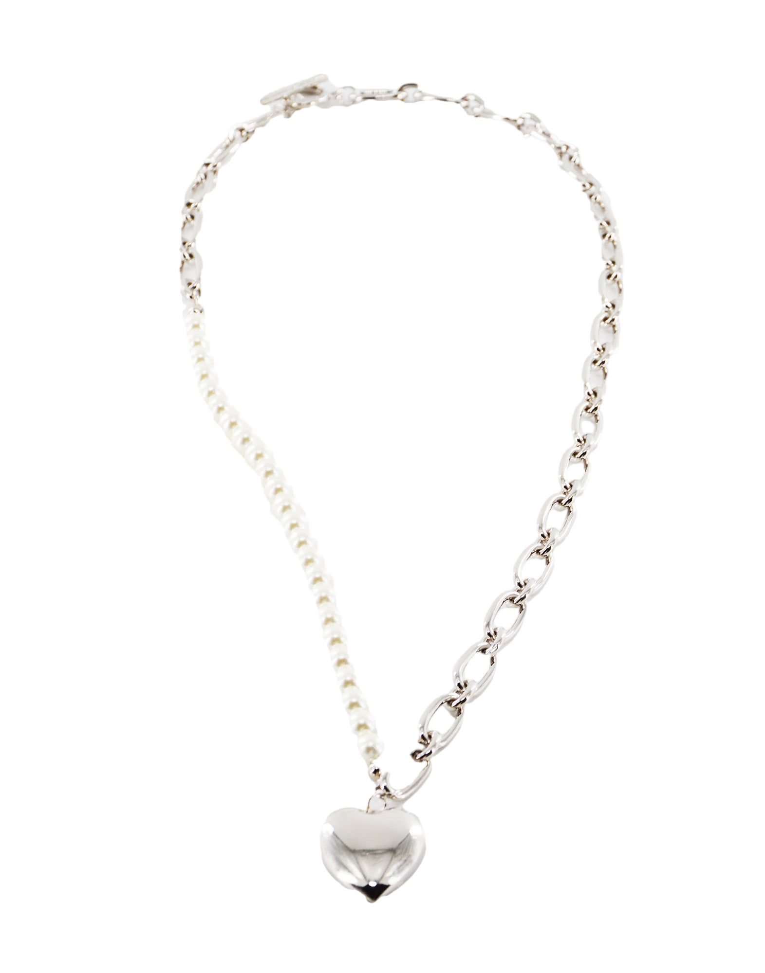 Collana con Perle, Catena in Metallo e Cuore Pendente Argento
