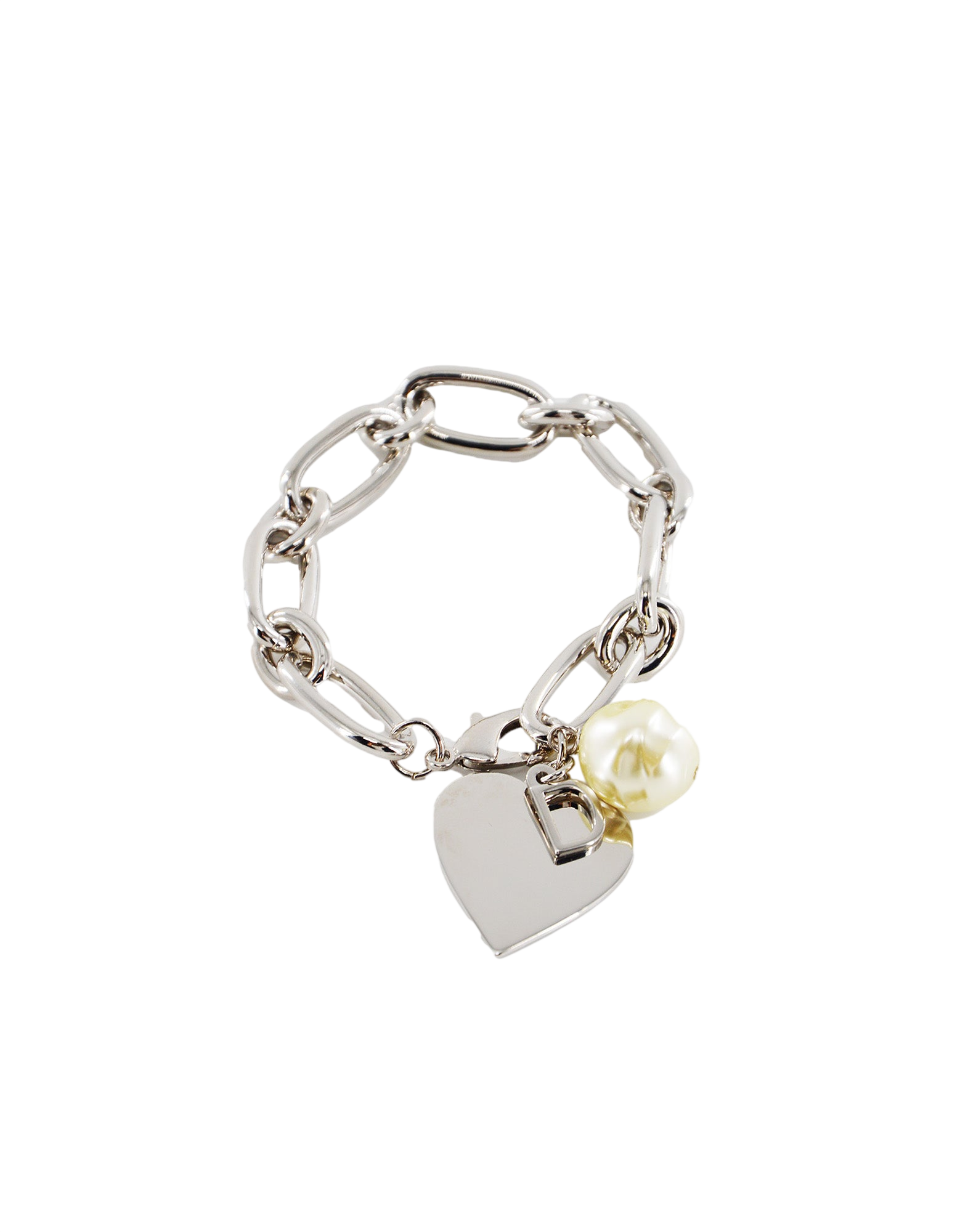 Bracciale con Maglia Larga, Charm Cuore e Perla Barocca Palladio