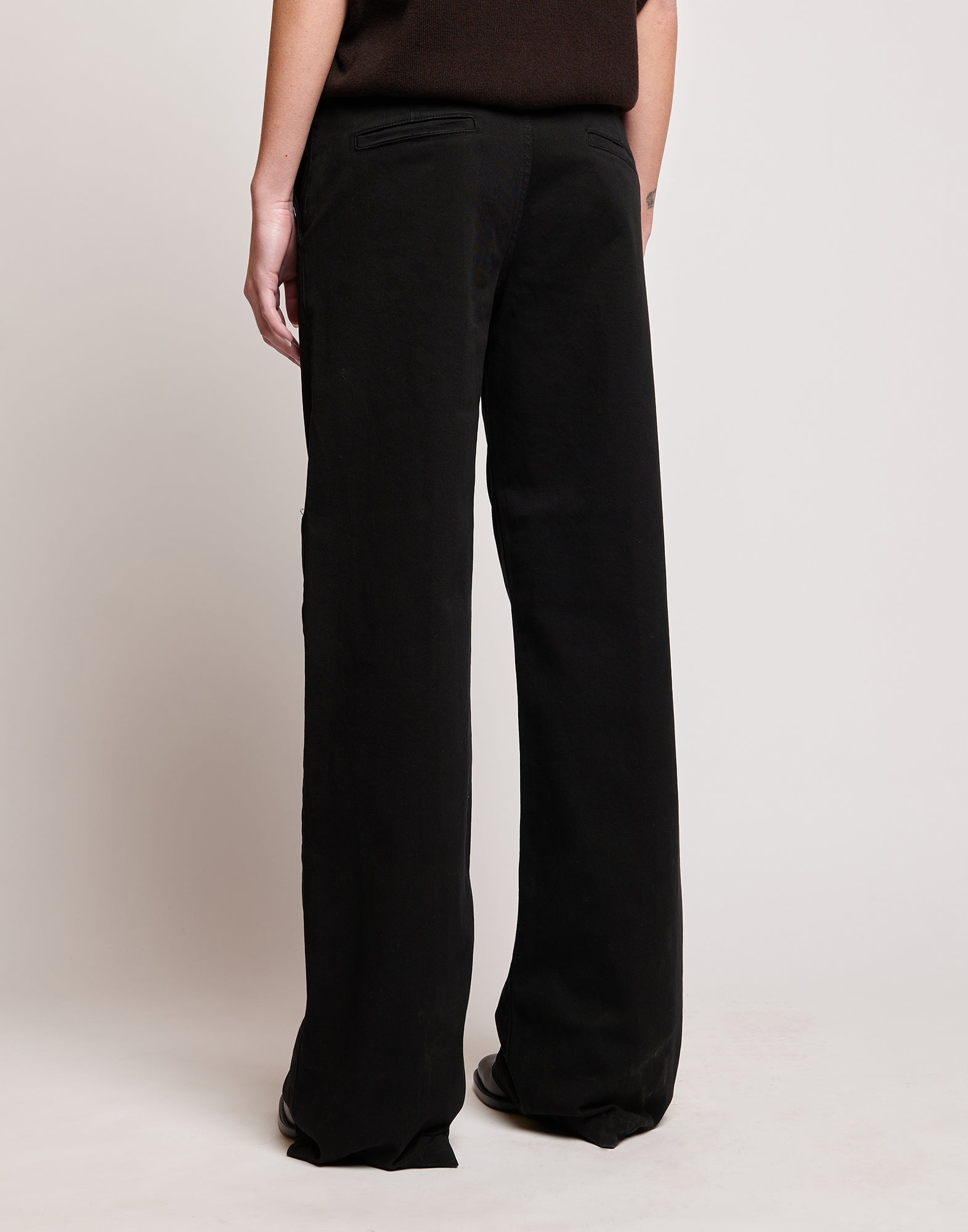 Pantaloni a Palazzo in Drill di Cotone Stretch Nero