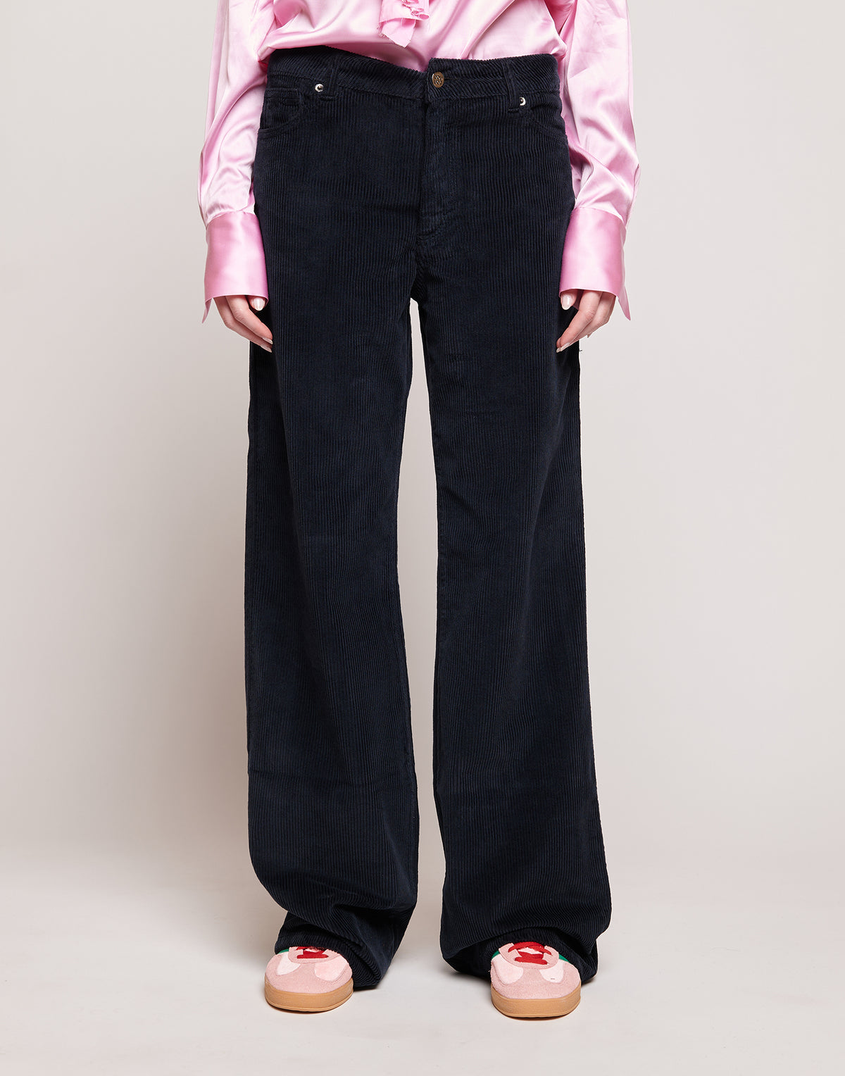 Pantalon palazzo en velours milleraies outremer