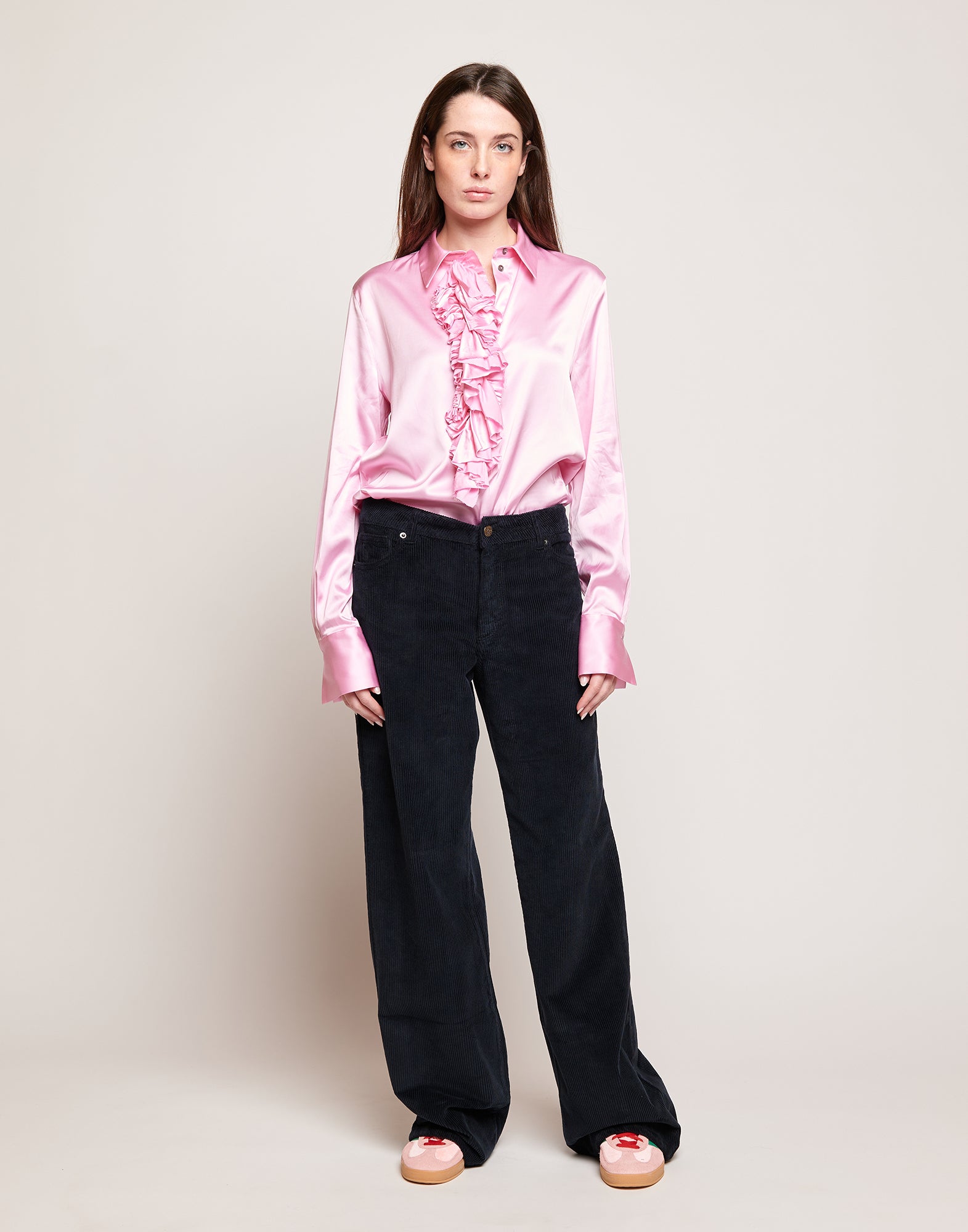 Pantaloni a Palazzo in Velluto 500 Righe Oltremare