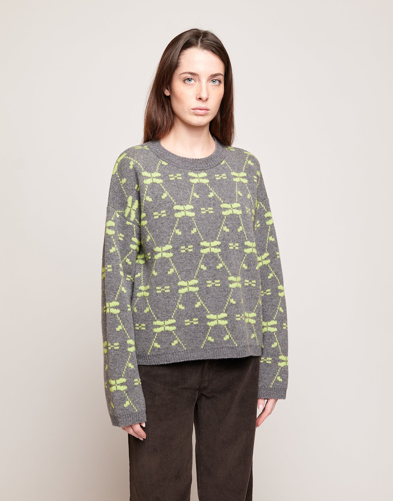 Maglione in Lana Merino Supergeelong Grigio/Lime