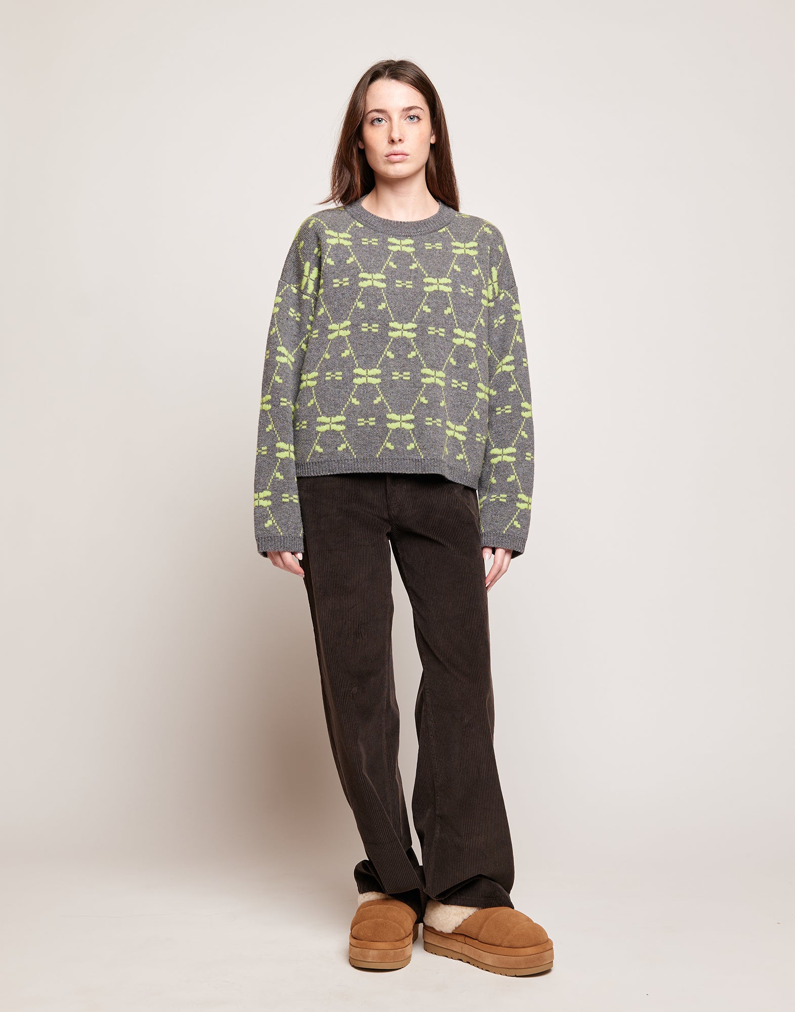 Maglione in Lana Merino Supergeelong Grigio/Lime