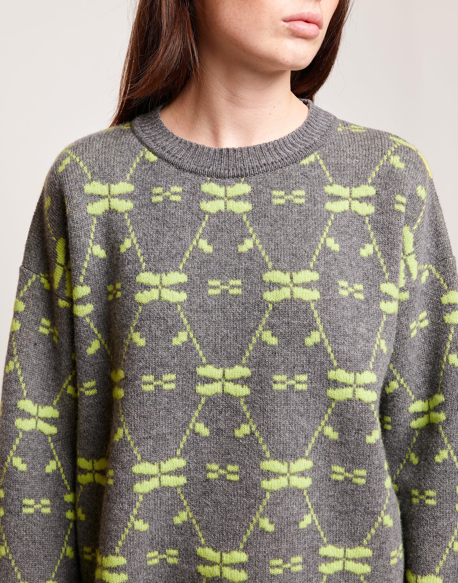 Maglione in Lana Merino Supergeelong Grigio/Lime