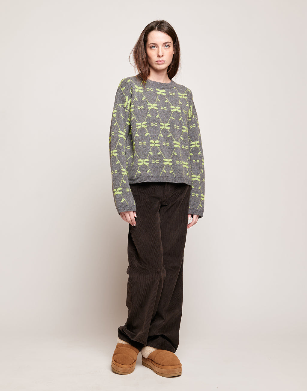 Maglione in Lana Merino Supergeelong Grigio/Lime