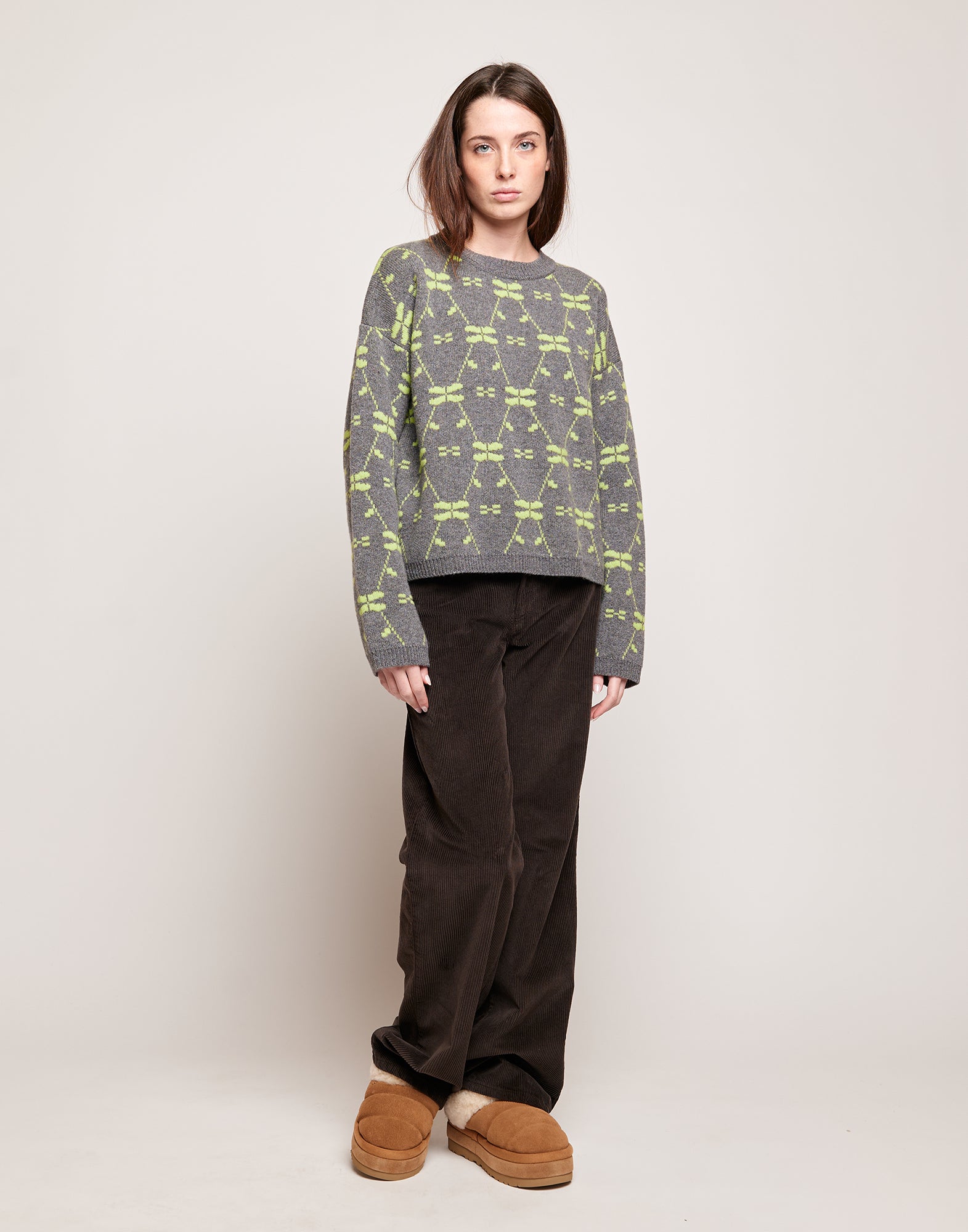 Maglione in Lana Merino Supergeelong Grigio/Lime