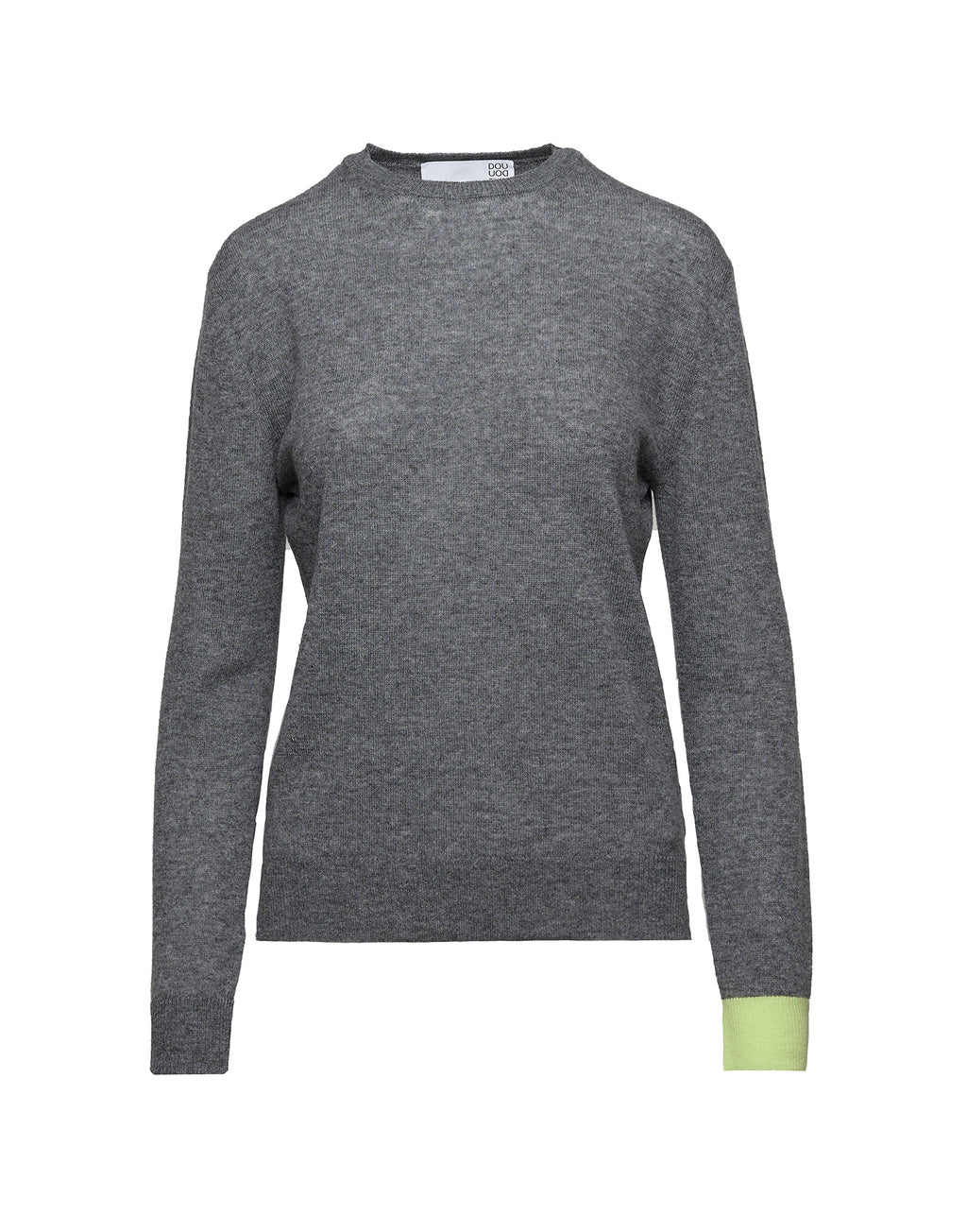 Maglione in Lana Merino Supergeelong con Polsino a Contrasto Grigio/Lime