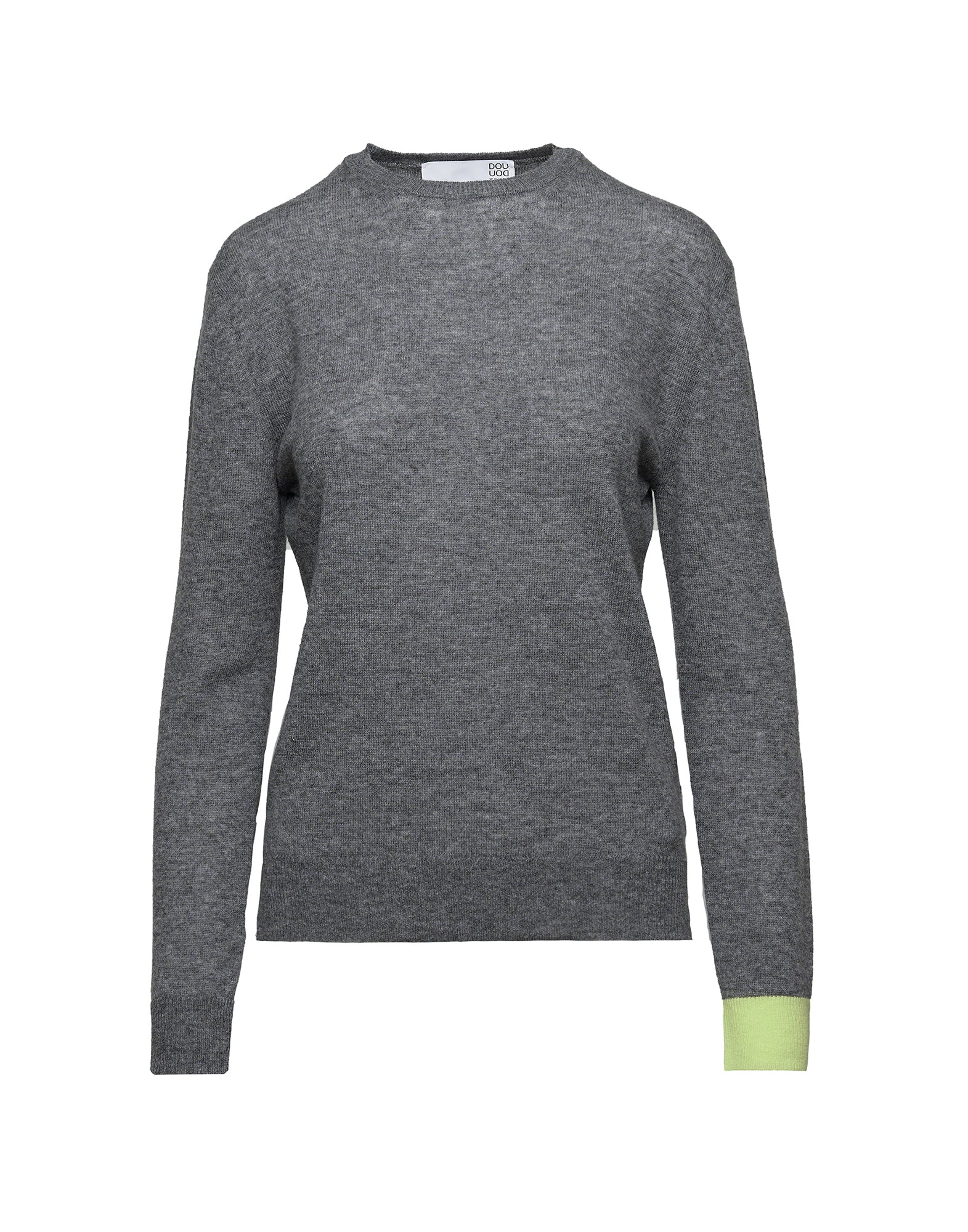 Maglione in Lana Merino Supergeelong con Polsino a Contrasto Grigio/Lime