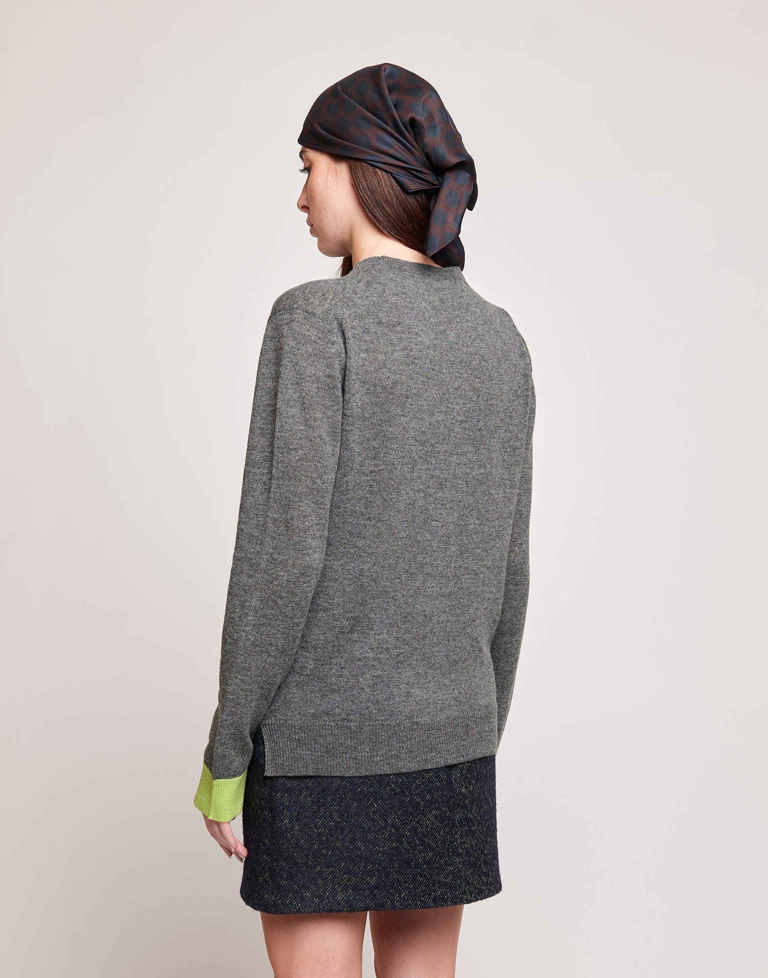 Maglione in Lana Merino Supergeelong con Polsino a Contrasto Grigio/Lime
