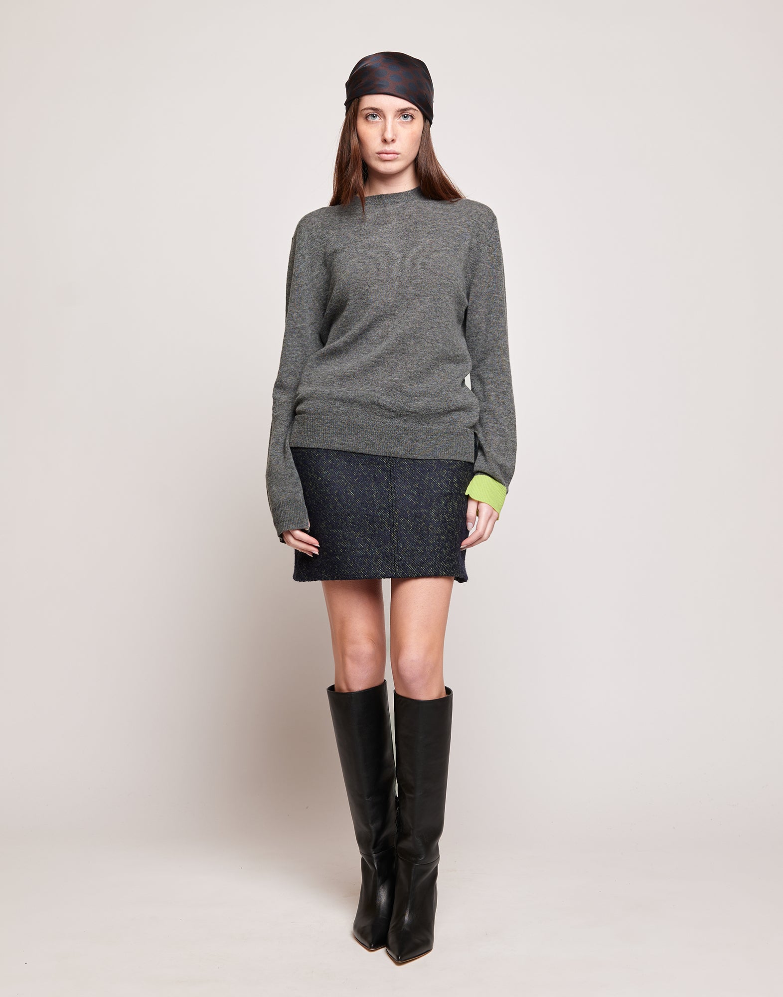 Maglione in Lana Merino Supergeelong con Polsino a Contrasto Grigio/Lime