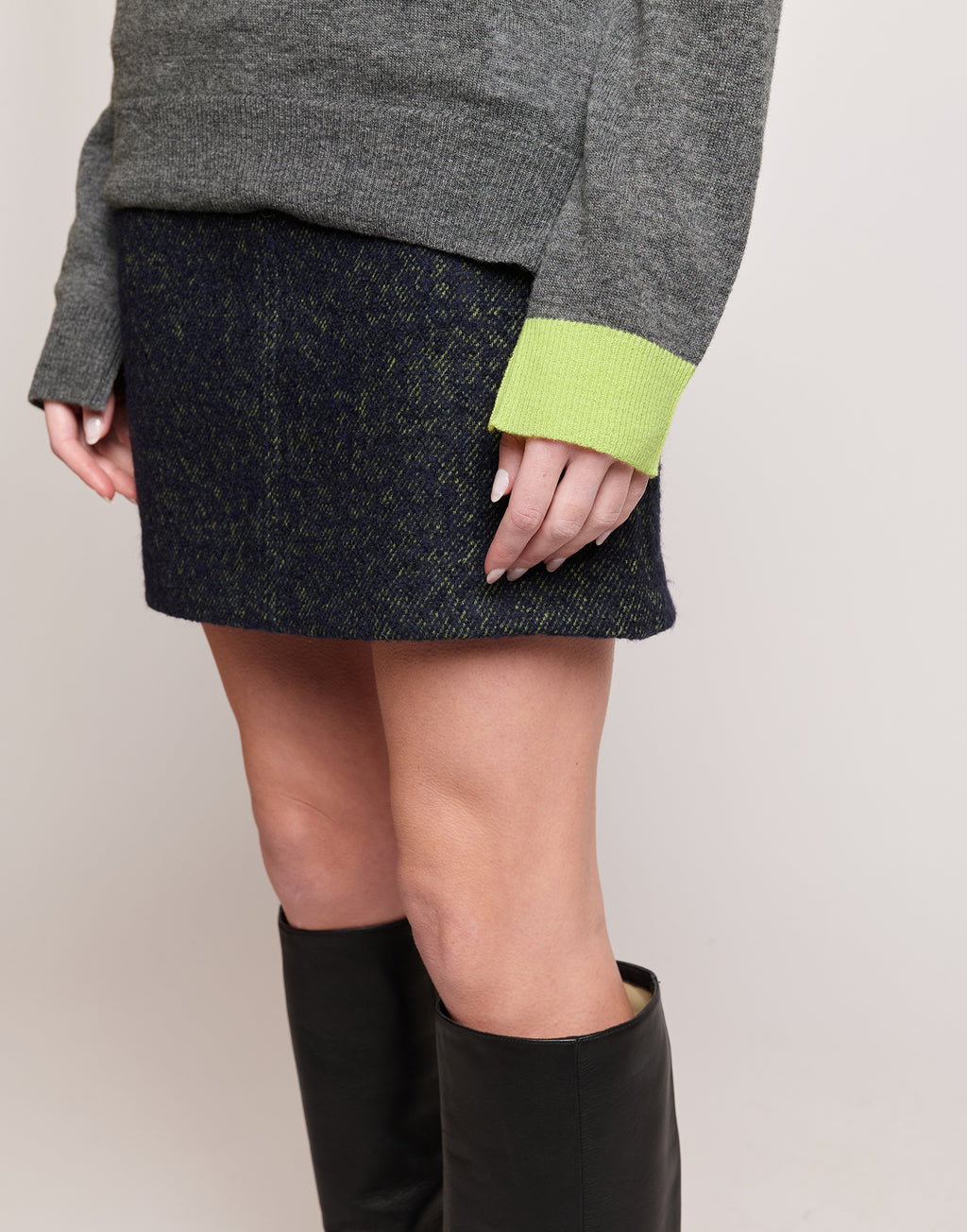 Maglione in Lana Merino Supergeelong con Polsino a Contrasto Grigio/Lime