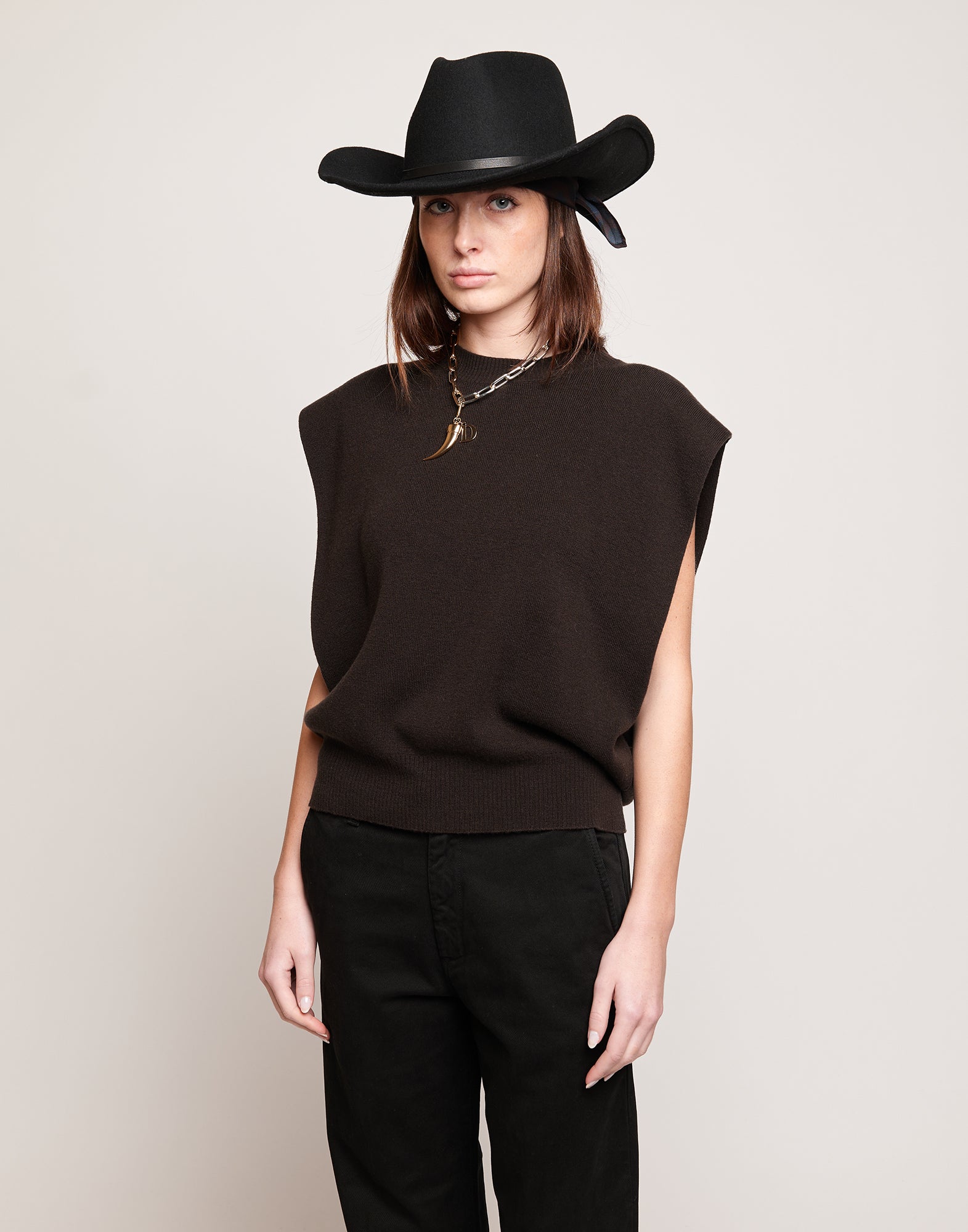 Gilet Girocollo in Lana e Cashmere Ciocco