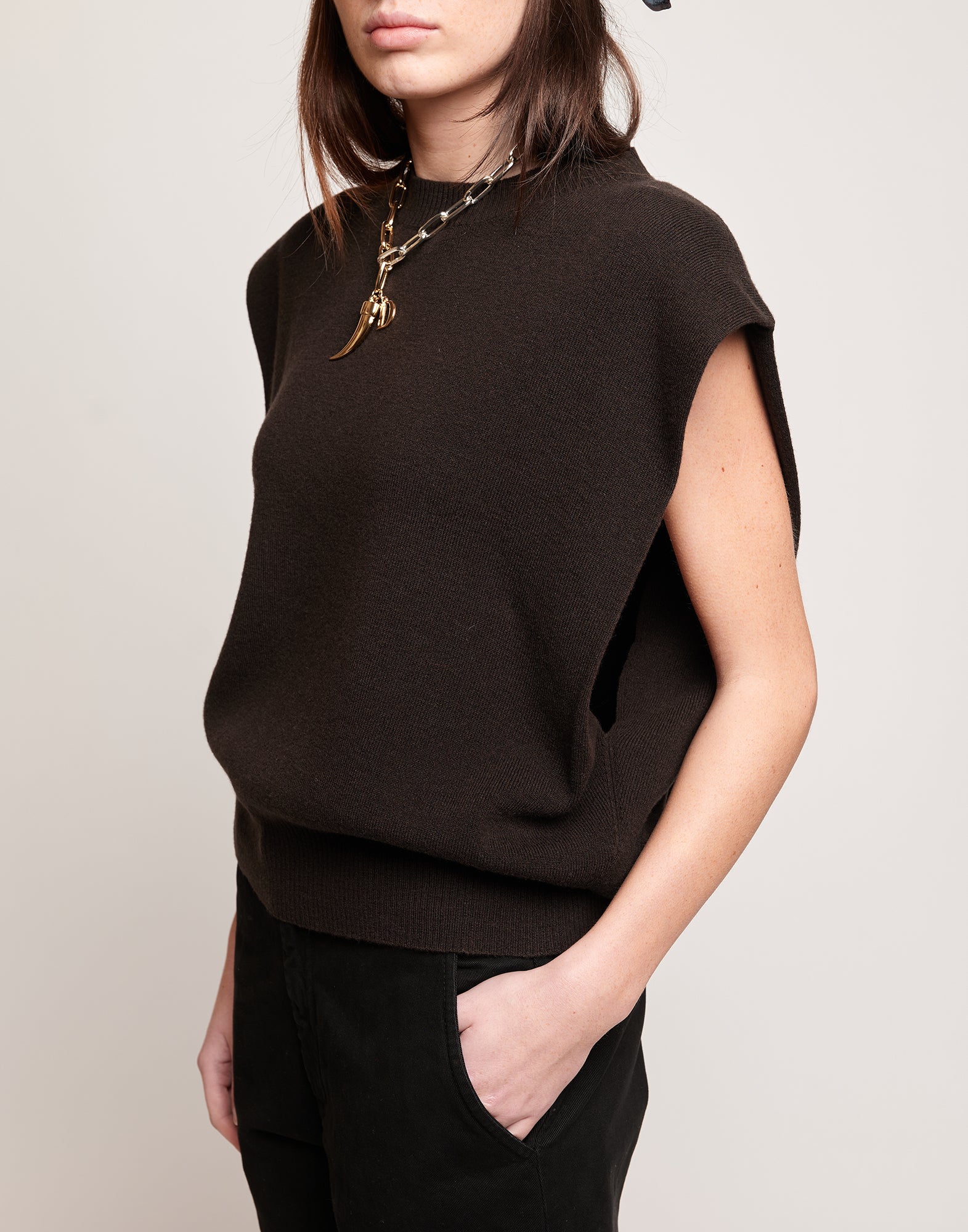 Gilet Girocollo in Lana e Cashmere Ciocco