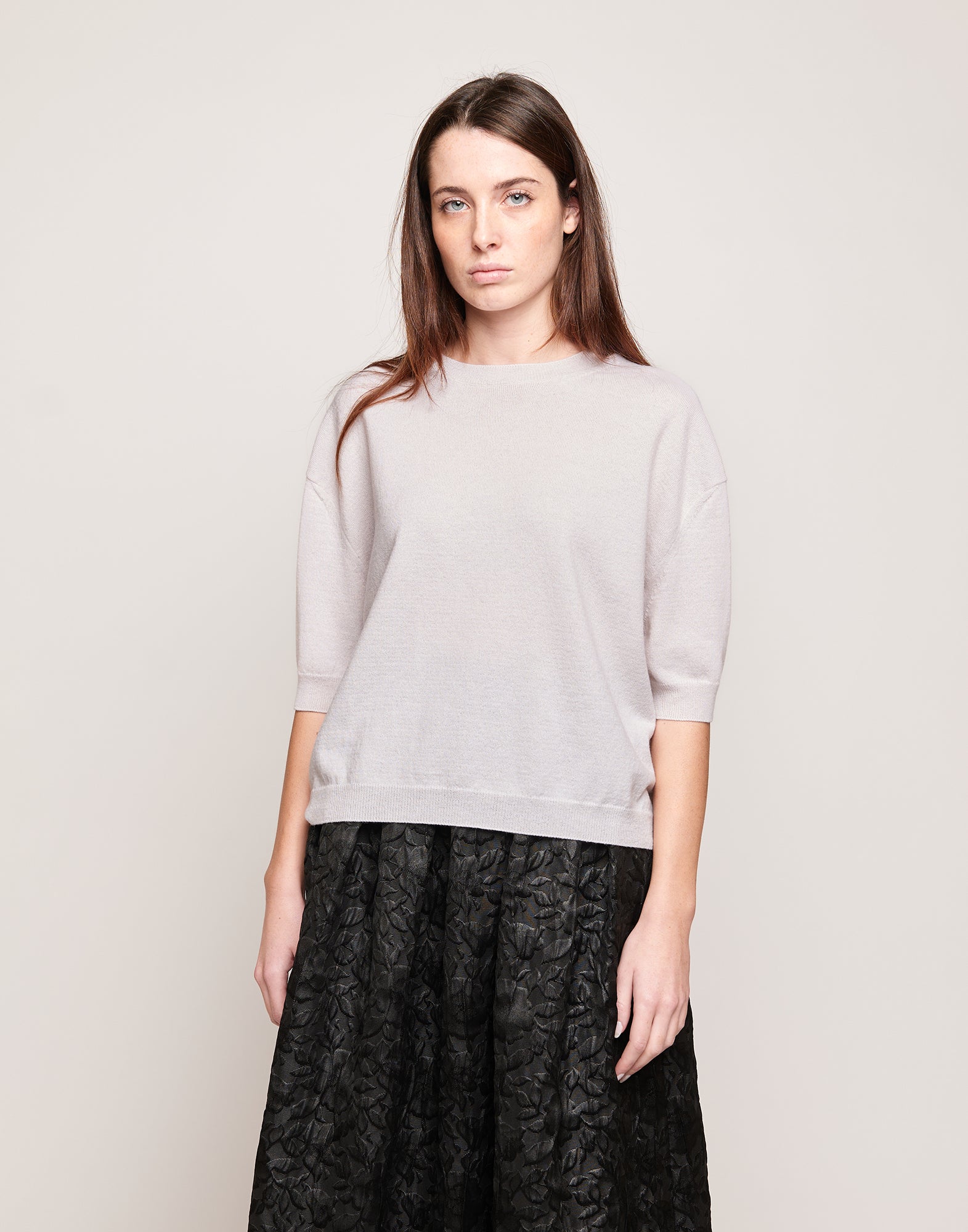 Maglia Boxy Girocollo in Lana e Cashmere Champagne