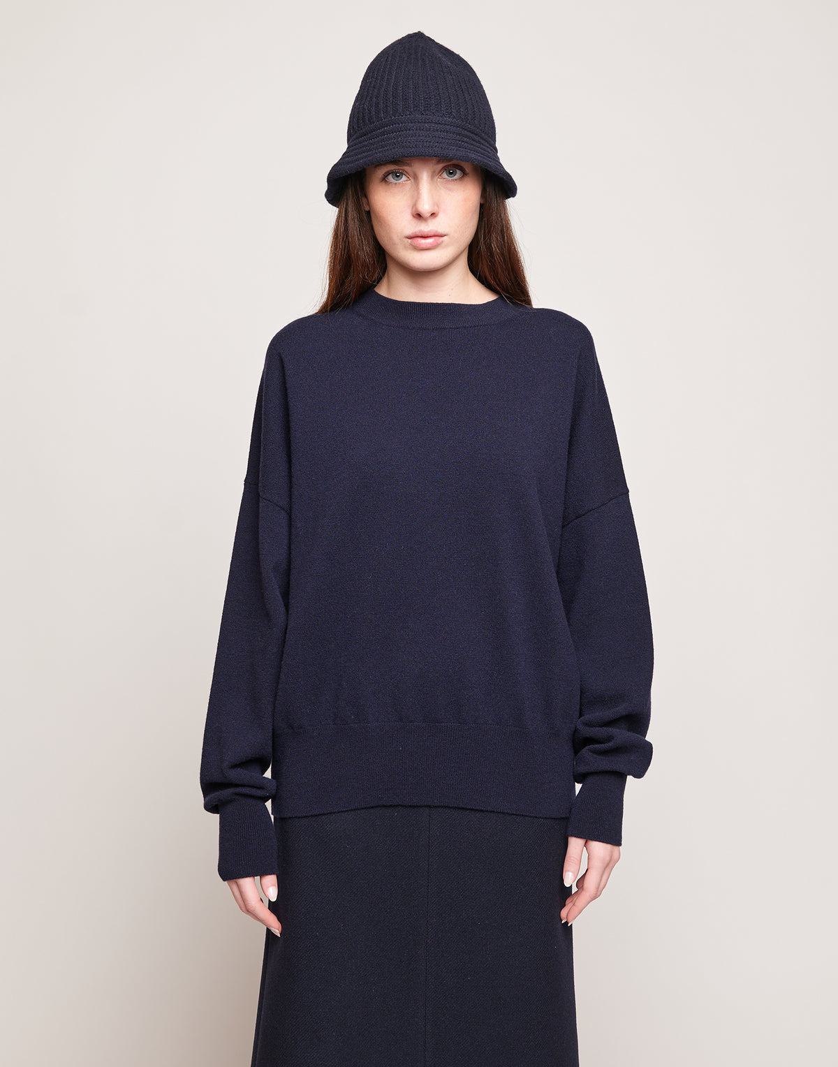 Crewneck Kimono Sweater in Wool and Cashmere Oltremare