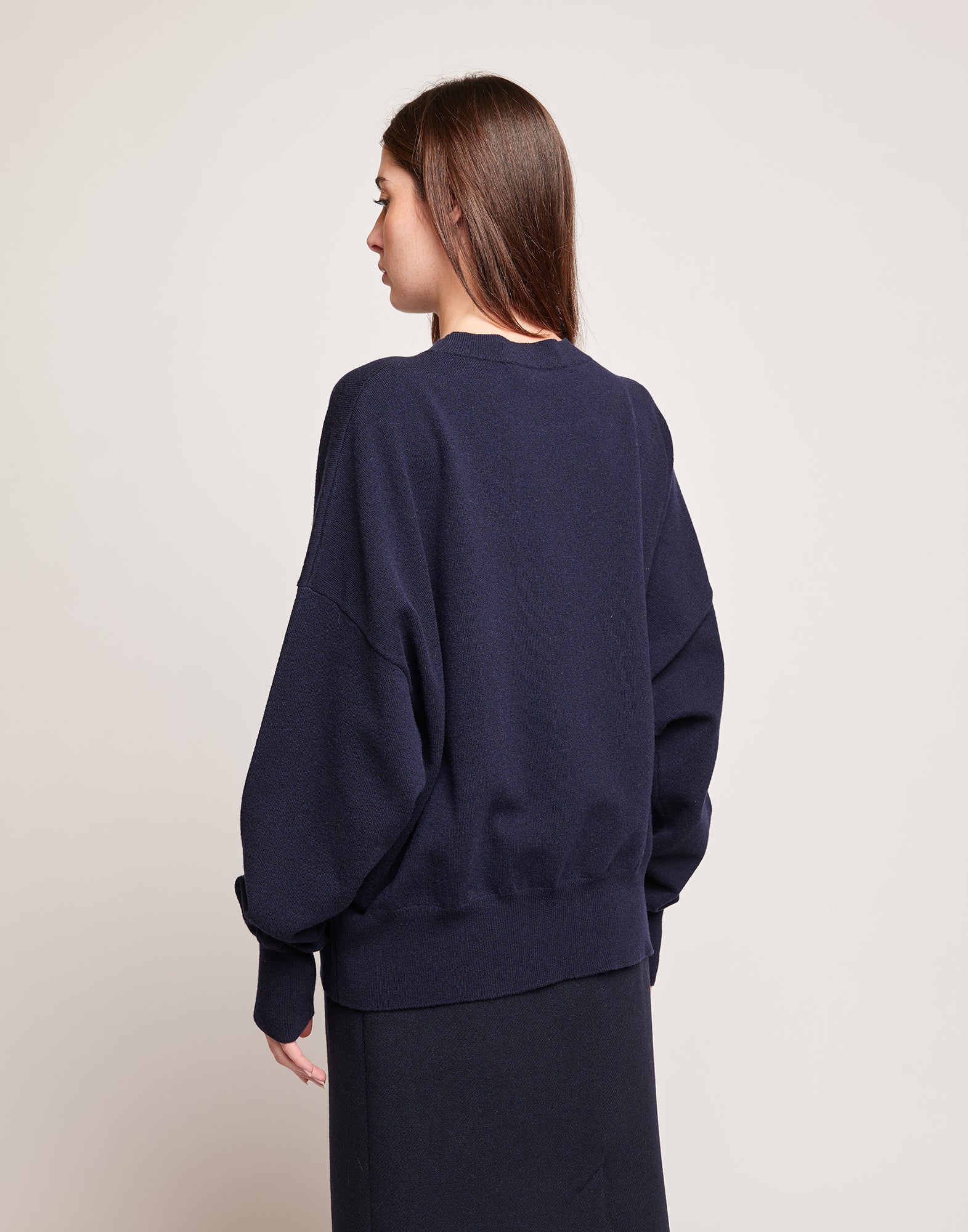 Maglione Kimono Girocollo in Lana e Cashmere Oltremare