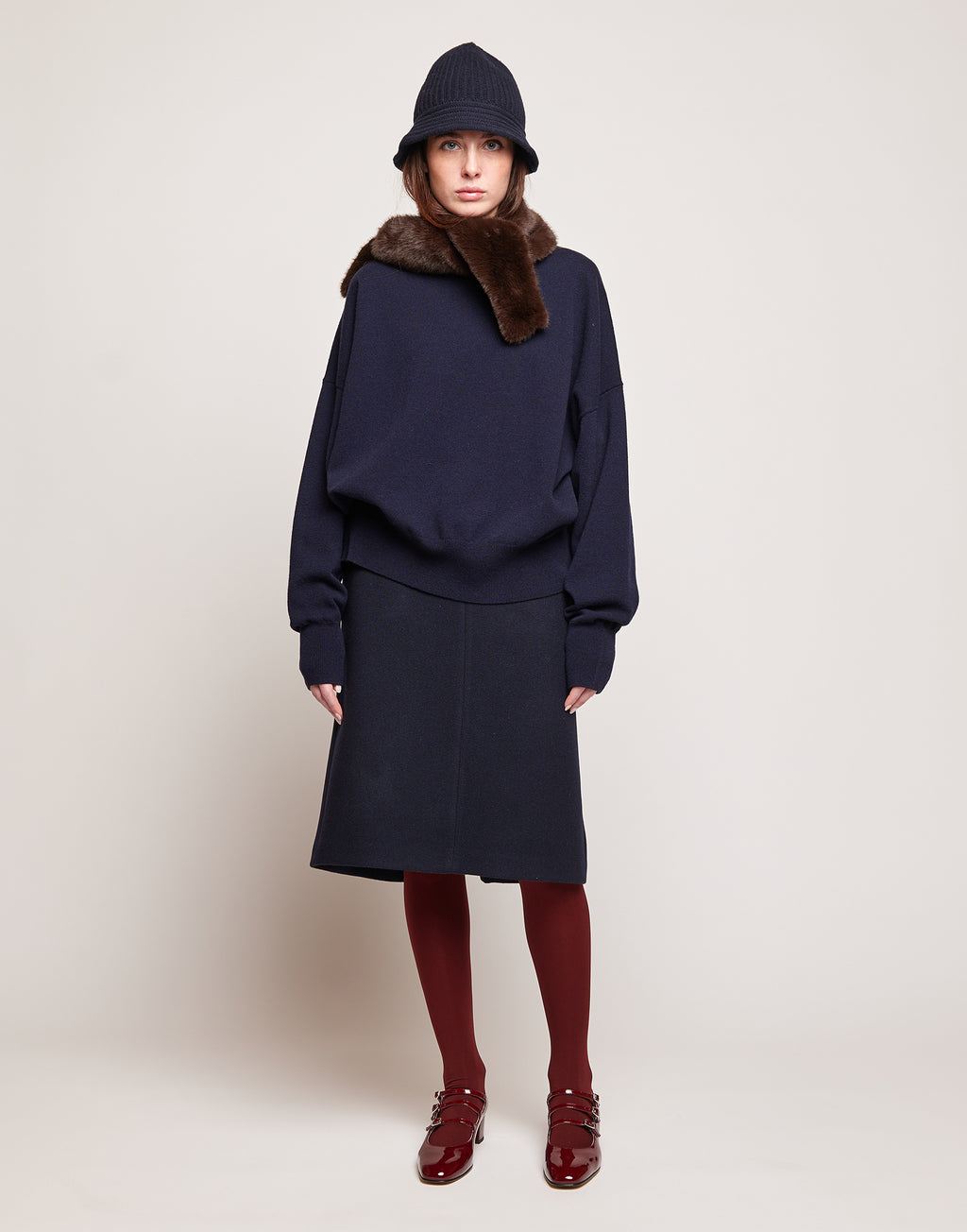 Maglione Kimono Girocollo in Lana e Cashmere Oltremare