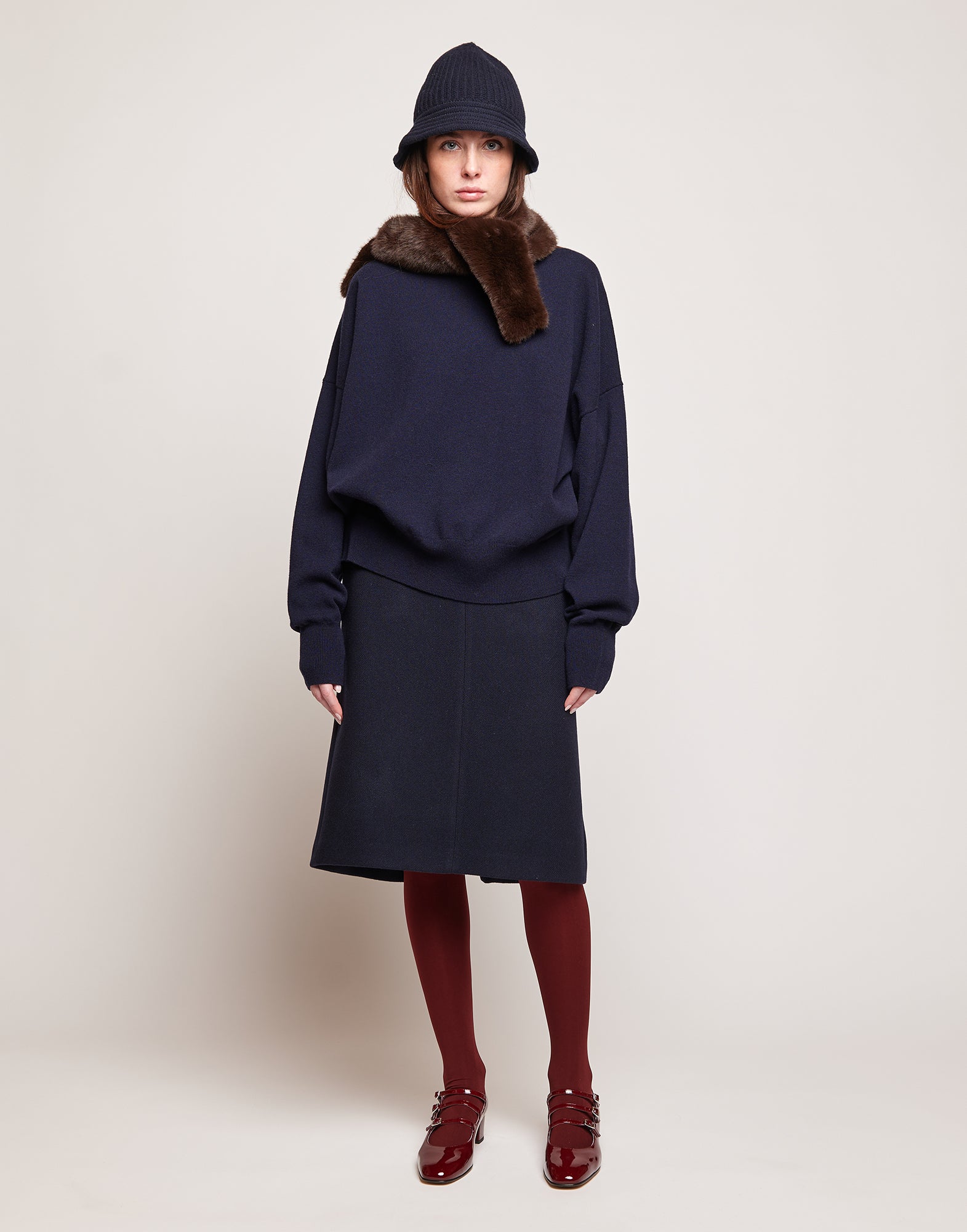 Maglione Kimono Girocollo in Lana e Cashmere Oltremare