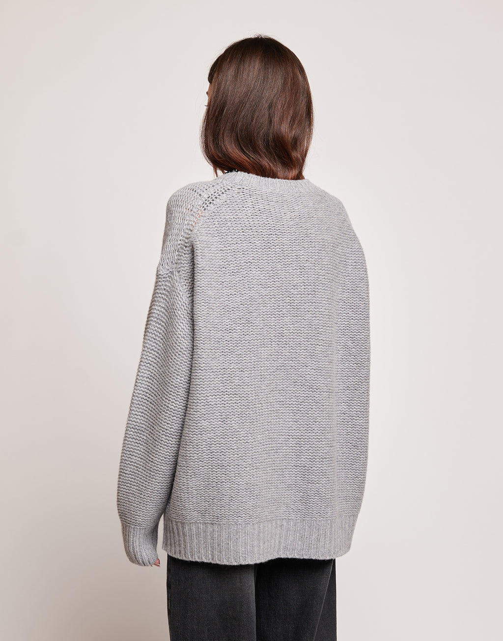 Maglione Girocollo in Lana e Cashmere Grigio Chiaro