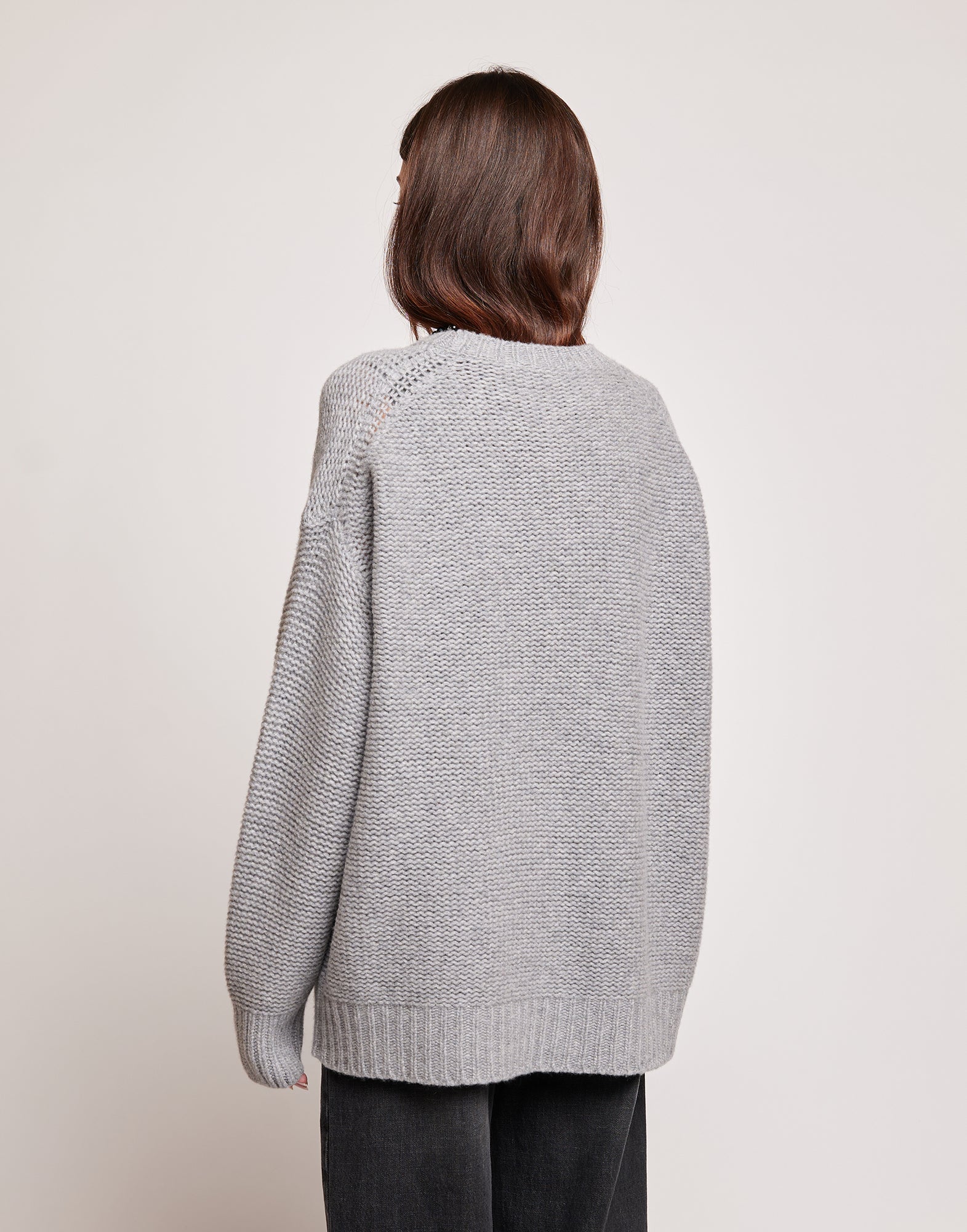 Maglione Girocollo in Lana e Cashmere Grigio Chiaro