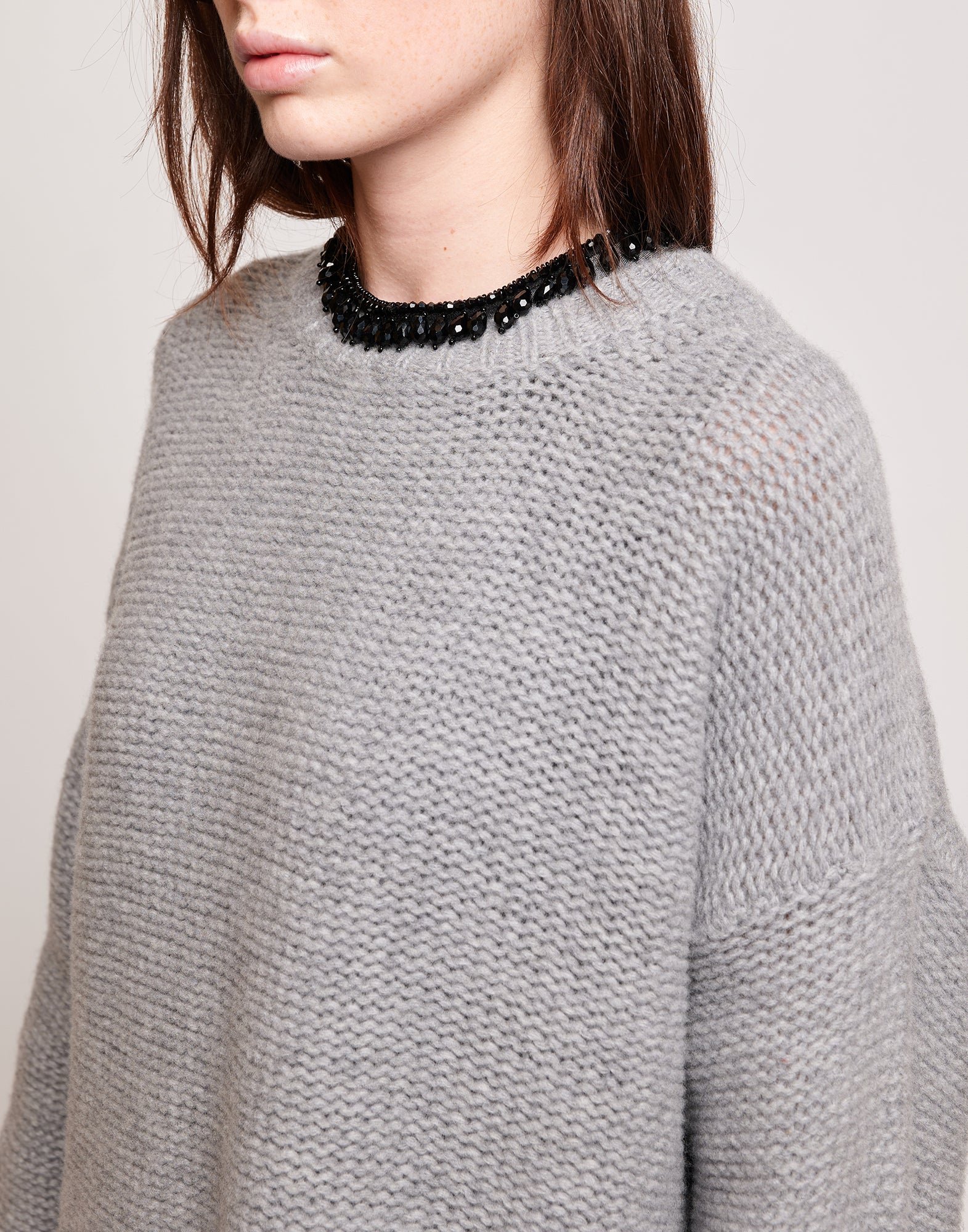 Maglione Girocollo in Lana e Cashmere Grigio Chiaro