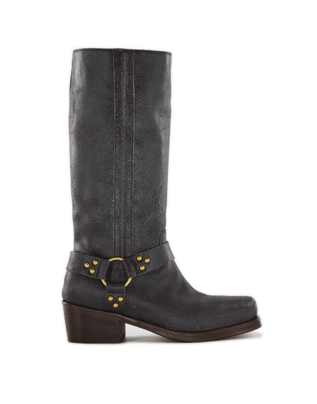 Stivali Biker Katharine in Pelle Graffiata Testa di Moro