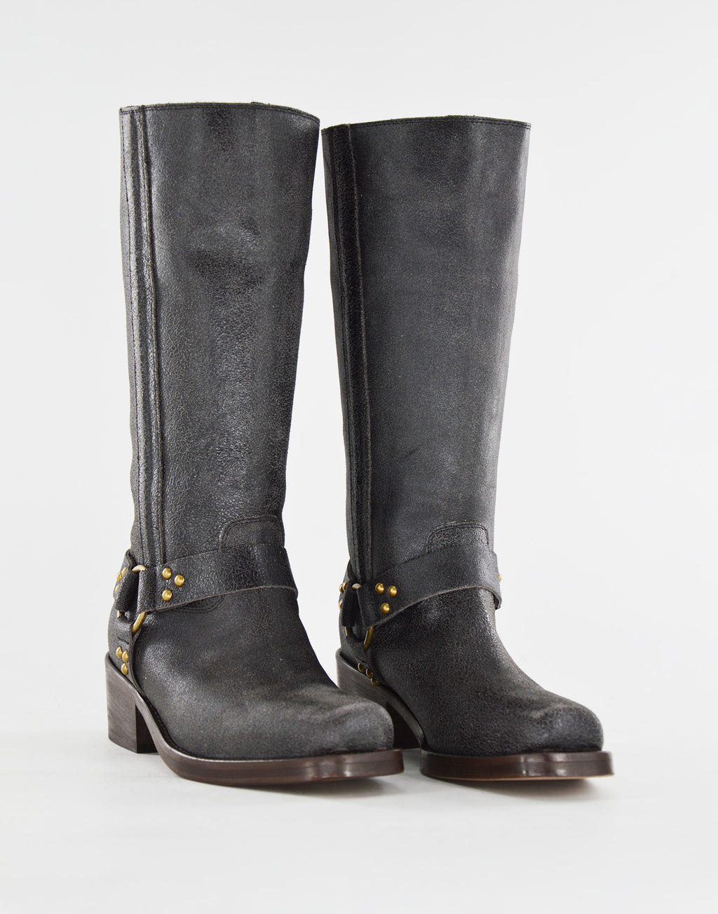 Stivali Biker Katharine in Pelle Graffiata Testa di Moro