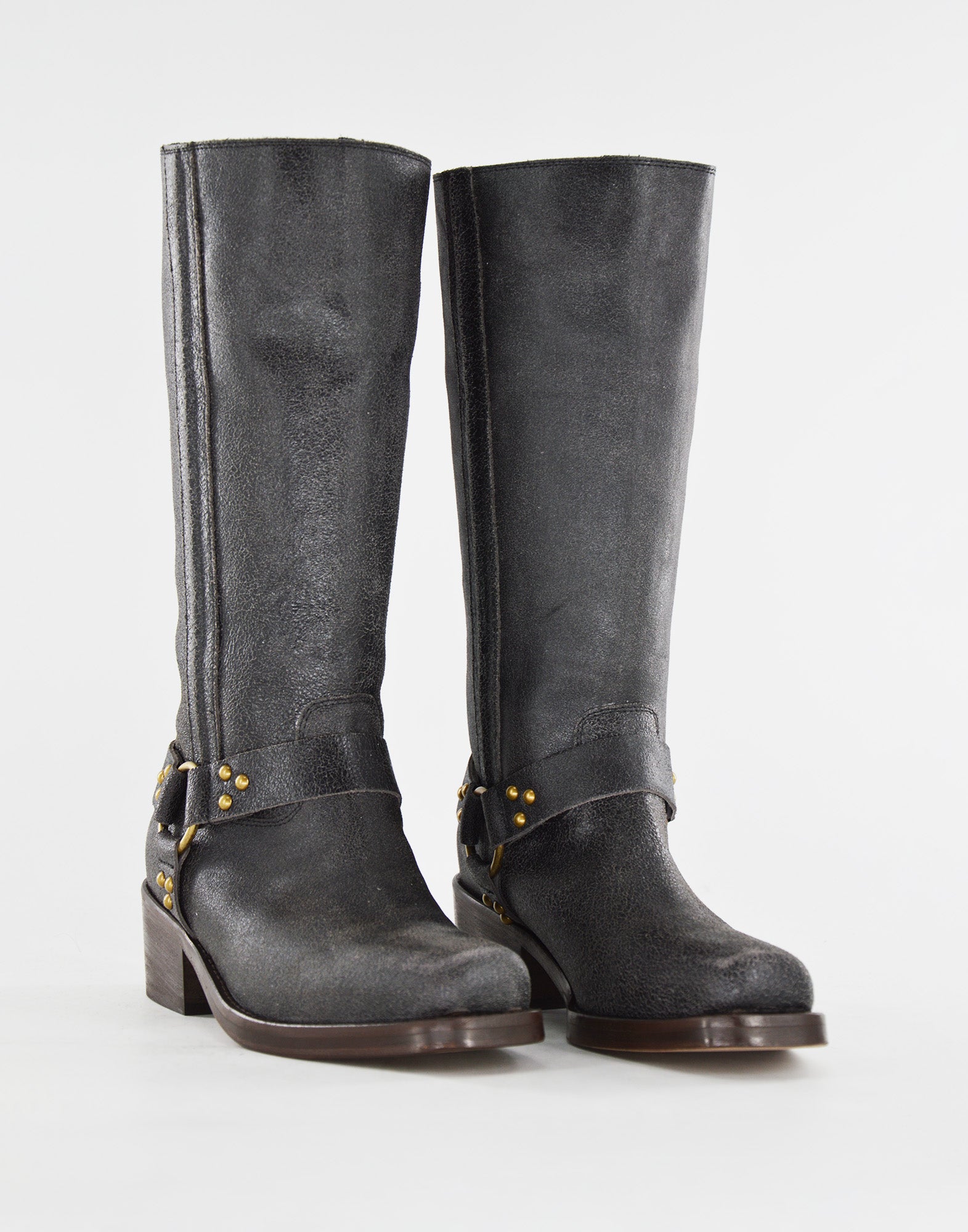 Stivali Biker Katharine in Pelle Graffiata Testa di Moro