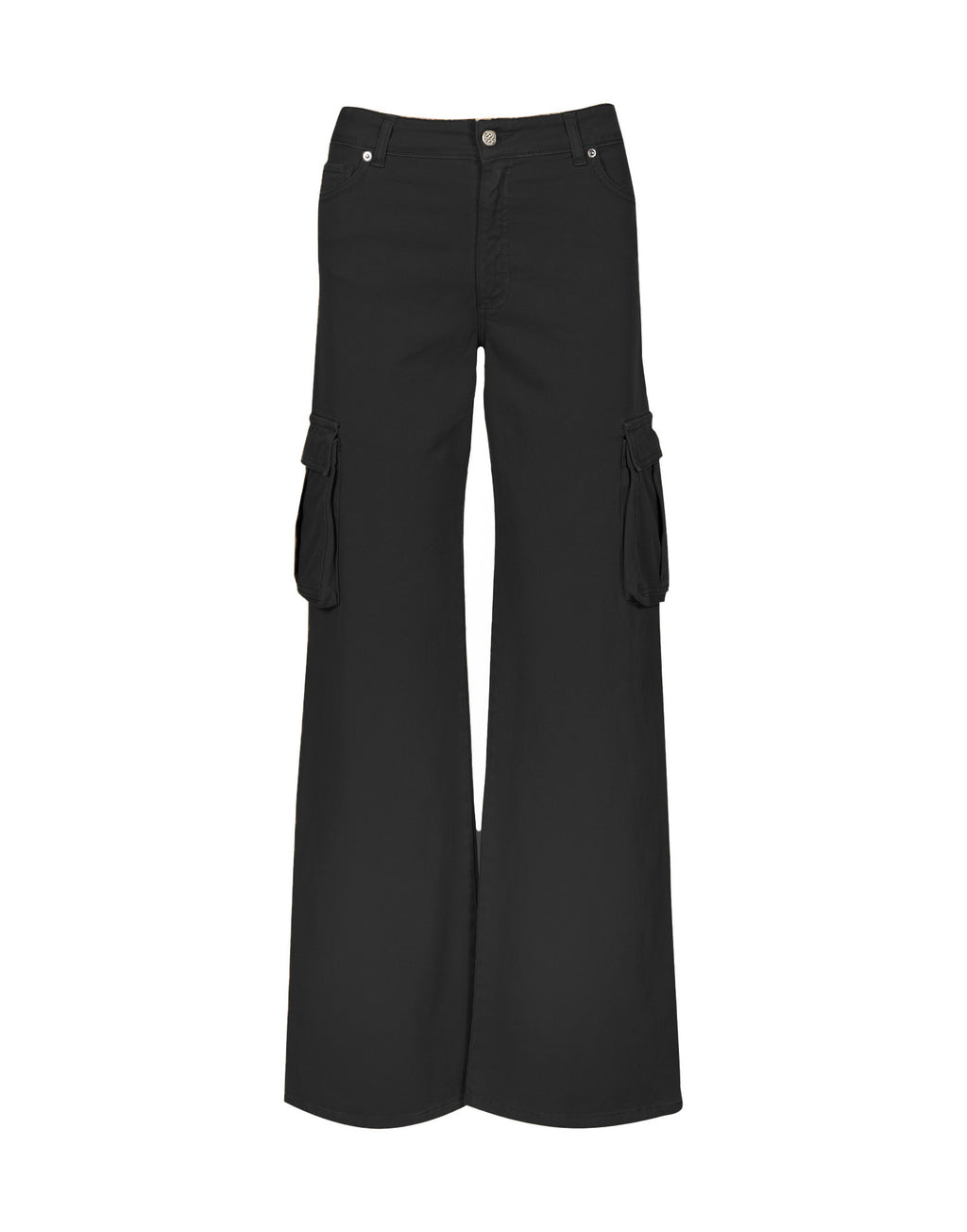 Pantaloni Cargo a Palazzo con Tasche Laterali Nero