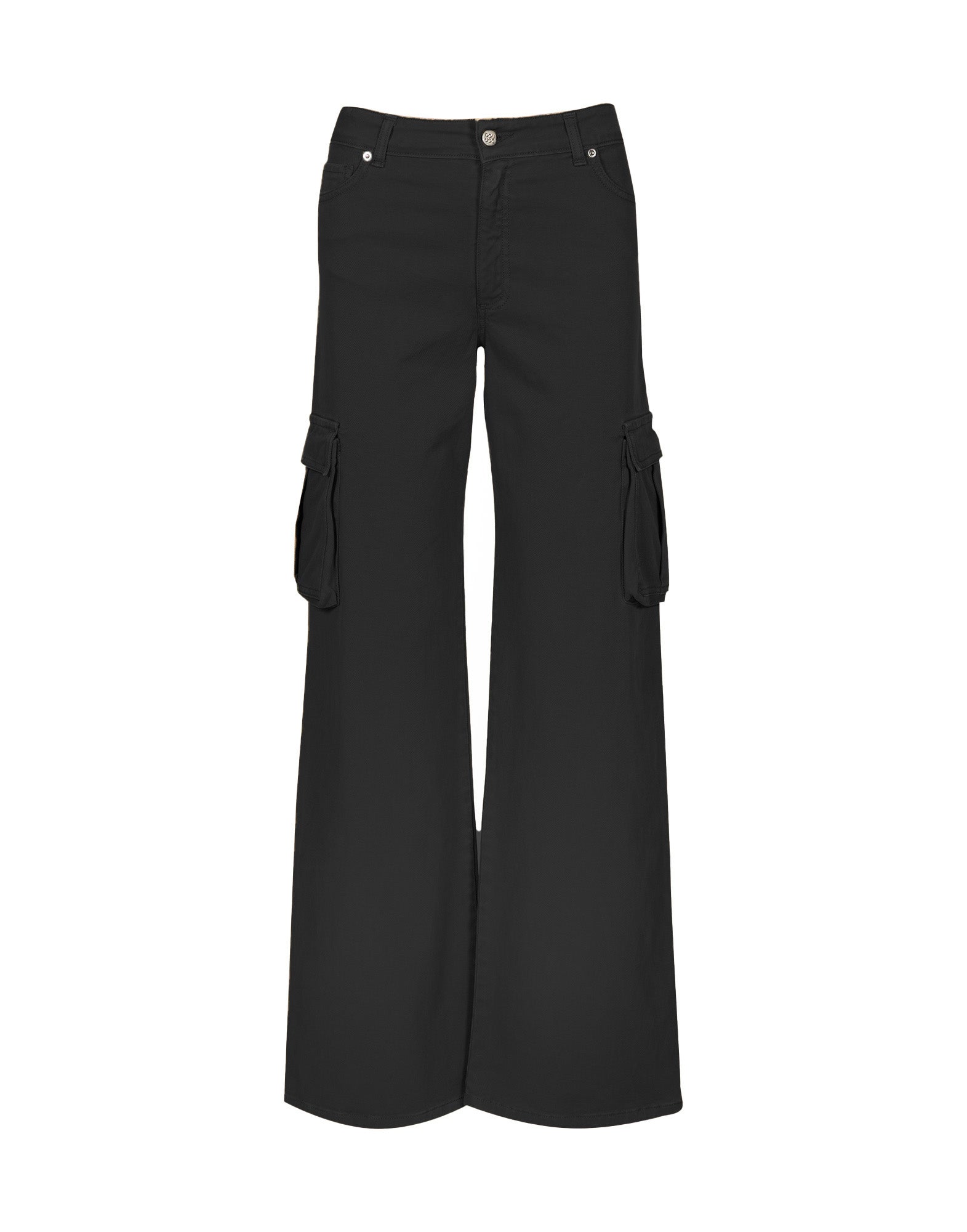 Pantaloni Cargo a Palazzo con Tasche Laterali Nero