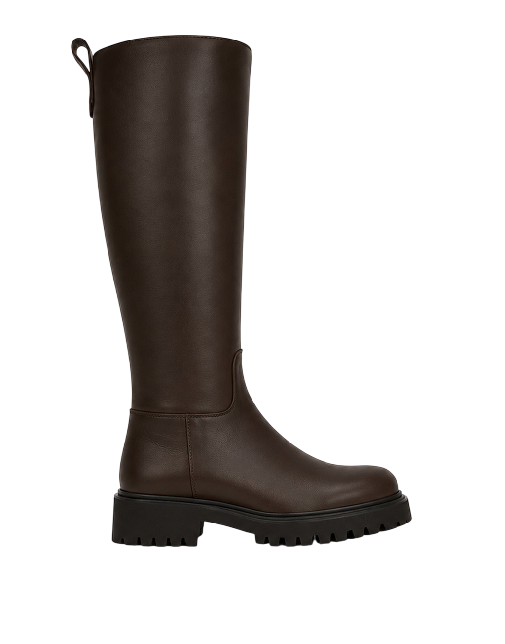 Stivale Alto in Pelle con Suola Carrarmato Ebony