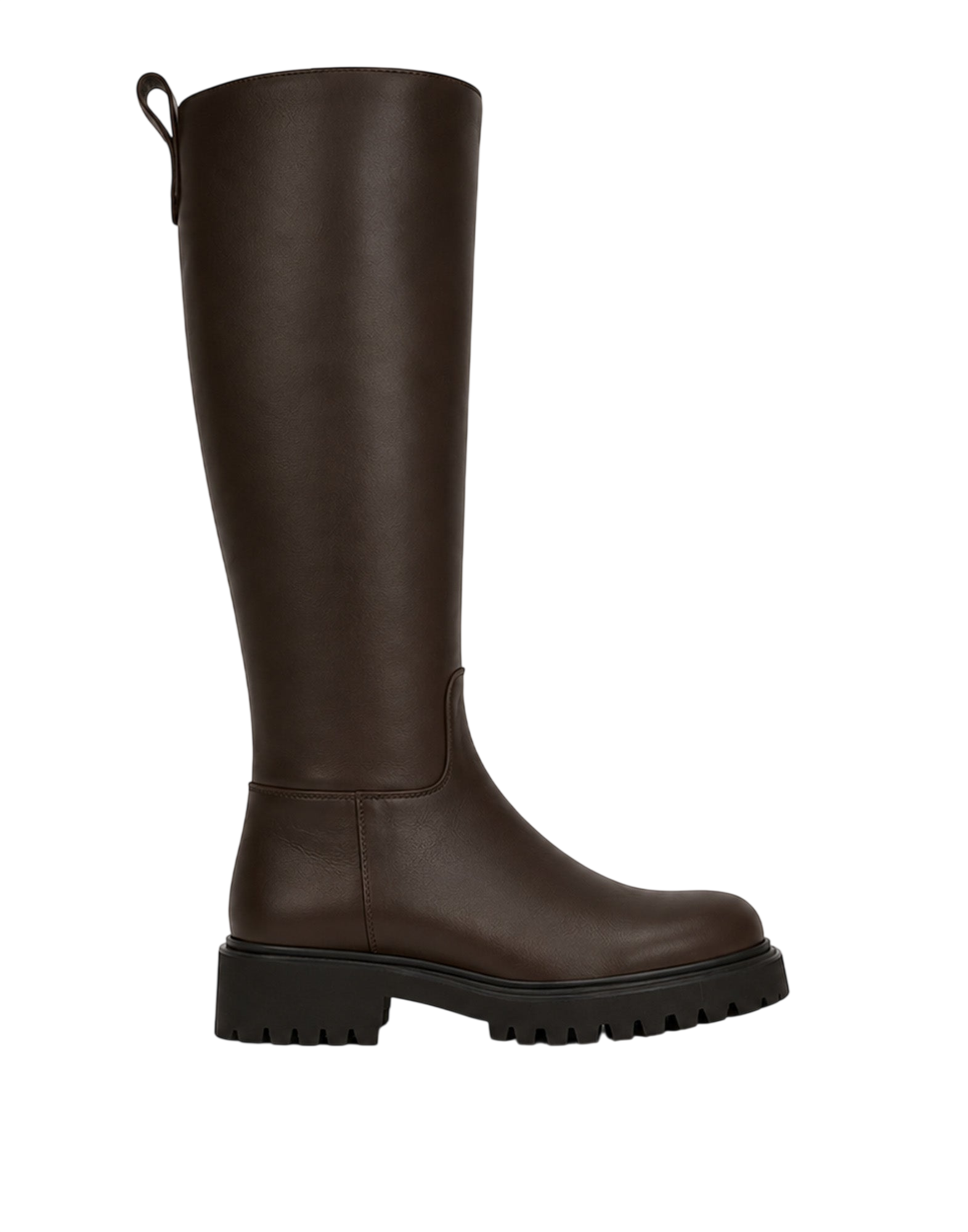 Stivale Alto in Pelle con Suola Carrarmato Ebony