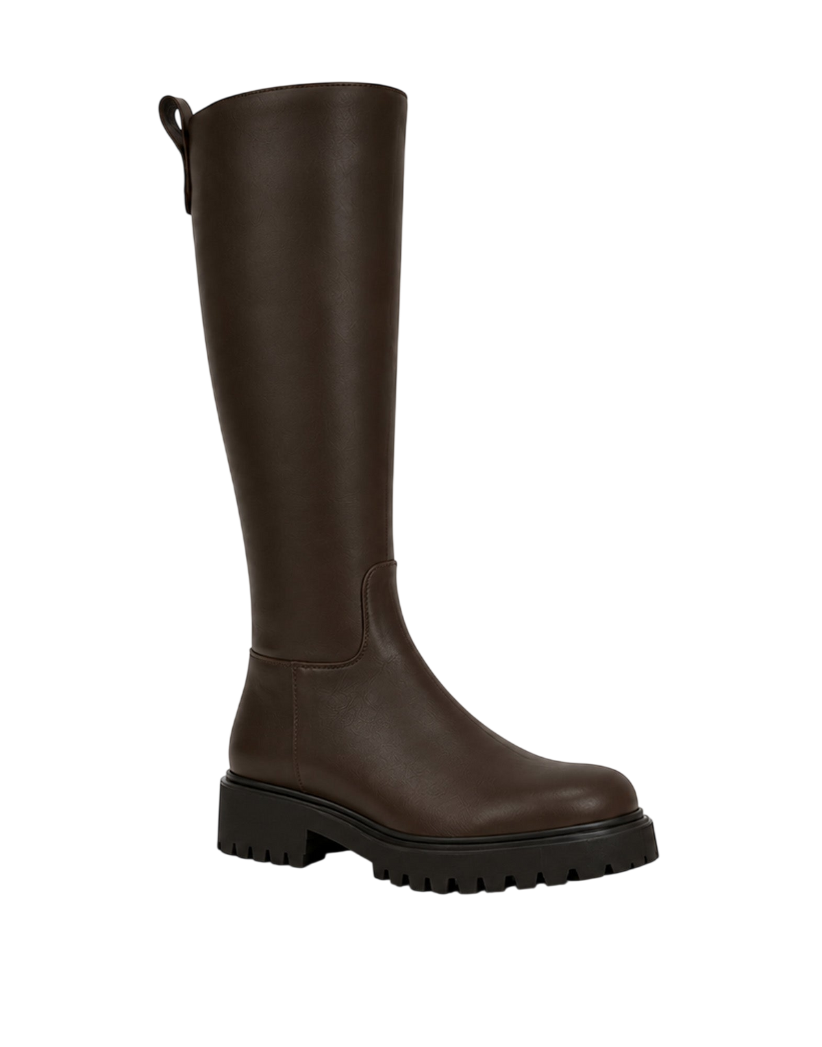 Stivale Alto in Pelle con Suola Carrarmato Ebony