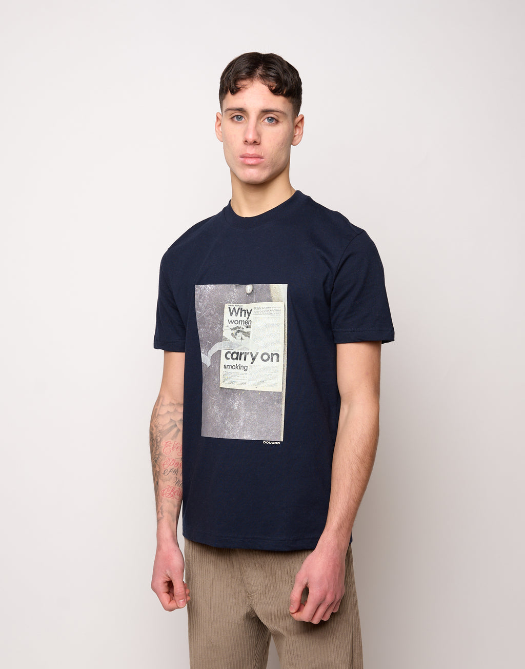 T-shirt in Jersey di Cotone Stampa "Carry On" Navy