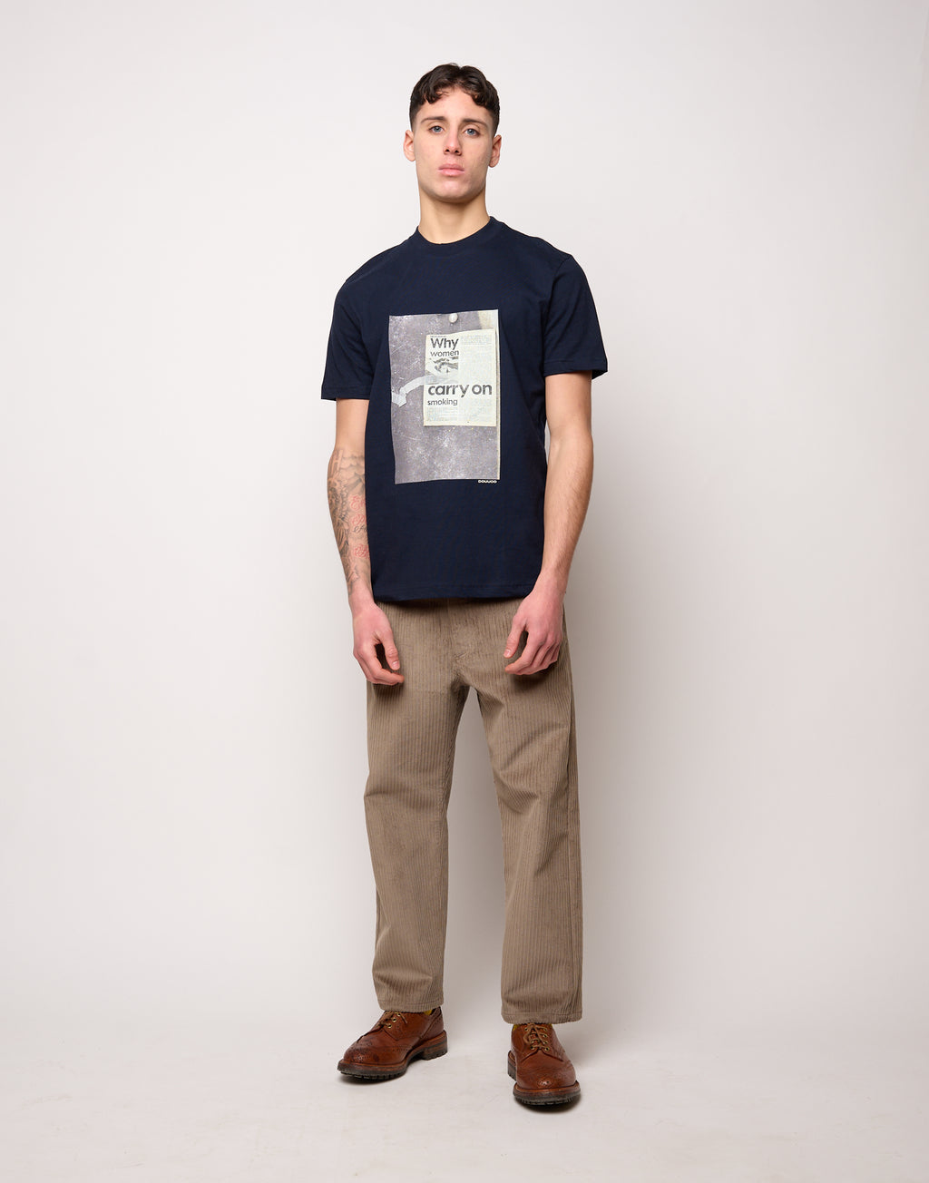 T-shirt in Jersey di Cotone Stampa "Carry On" Navy