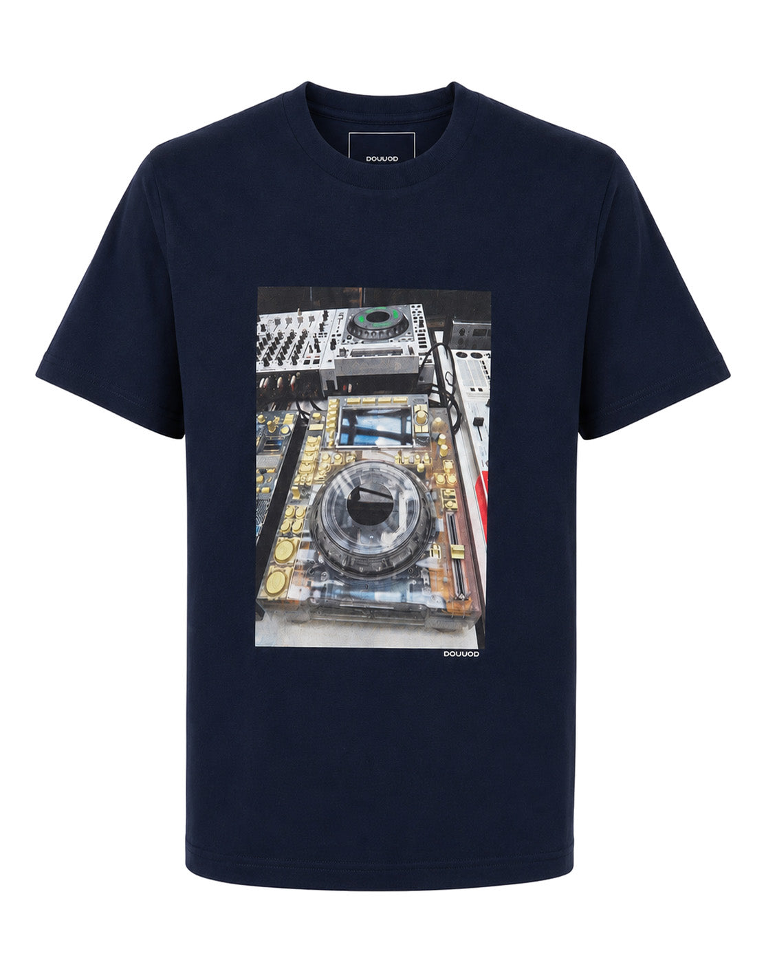 T-shirt in Jersey di Cotone Stampa "Console DJ" Navy