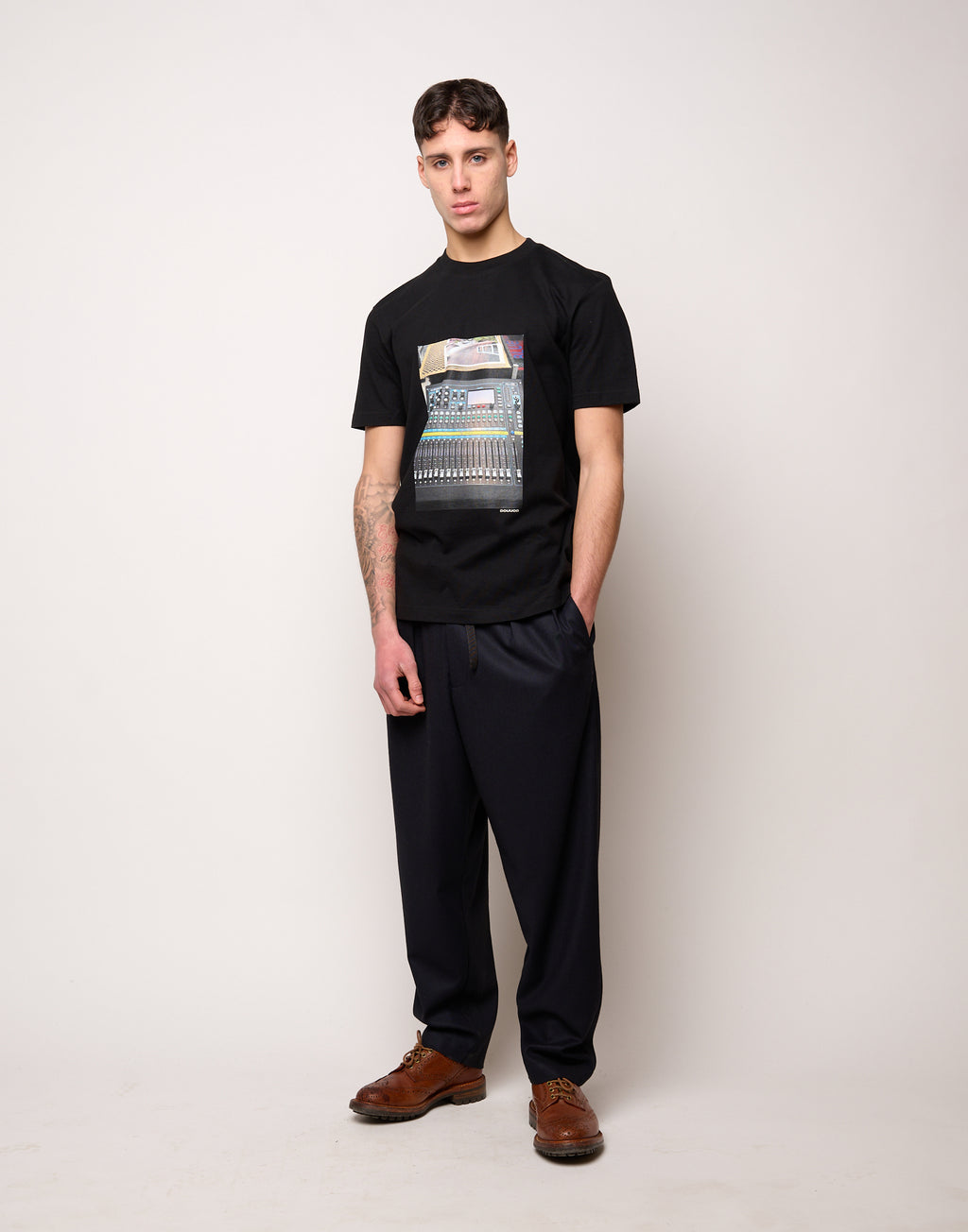 T-shirt in Jersey di Cotone Stampa "Mixer" Navy