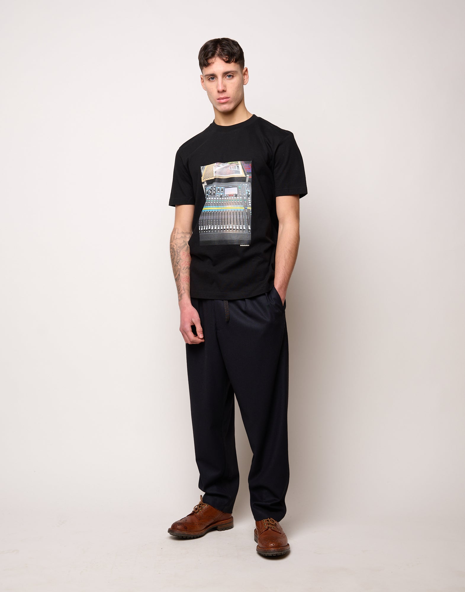 T-shirt in Jersey di Cotone Stampa "Mixer" Navy