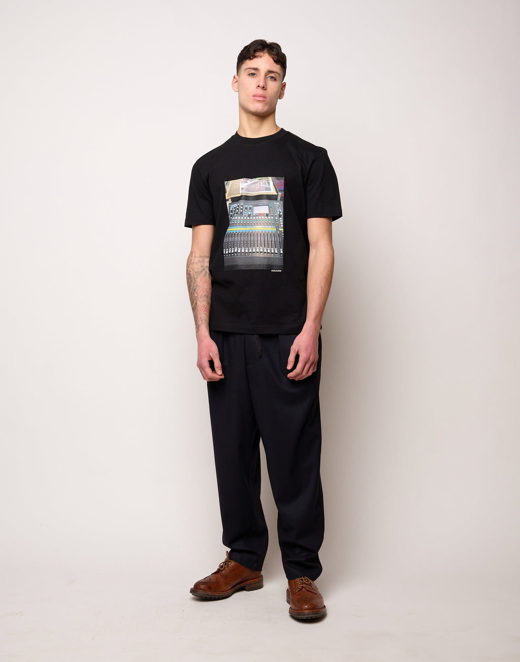 T-shirt in Jersey di Cotone Stampa "Mixer" Navy