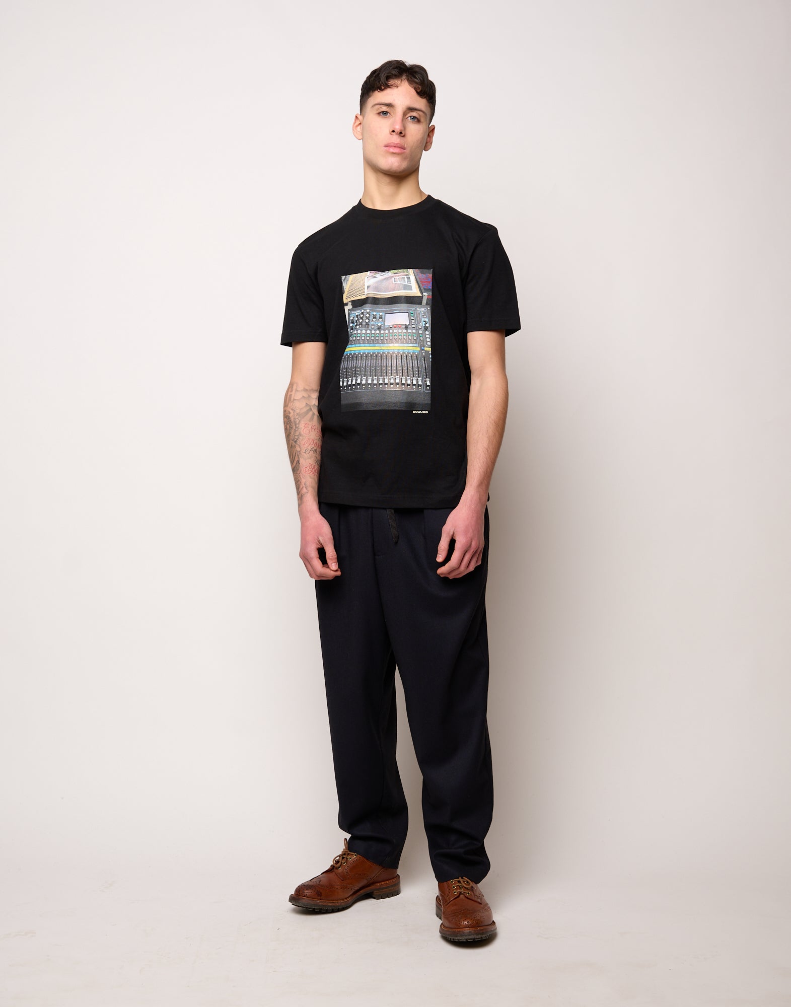 T-shirt in Jersey di Cotone Stampa "Mixer" Navy