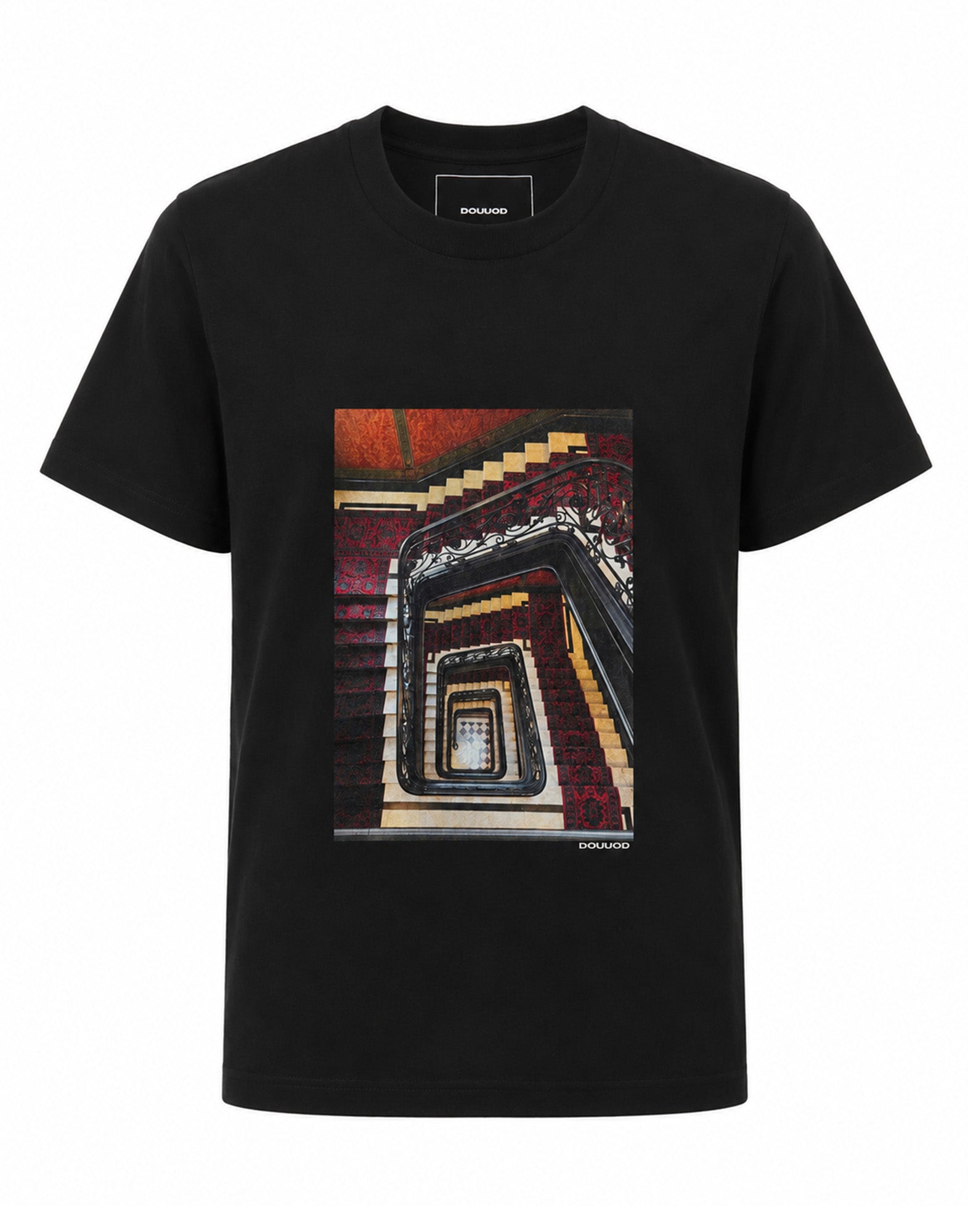 T-shirt in Jersey di Cotone Stampa "Stairs" Nero