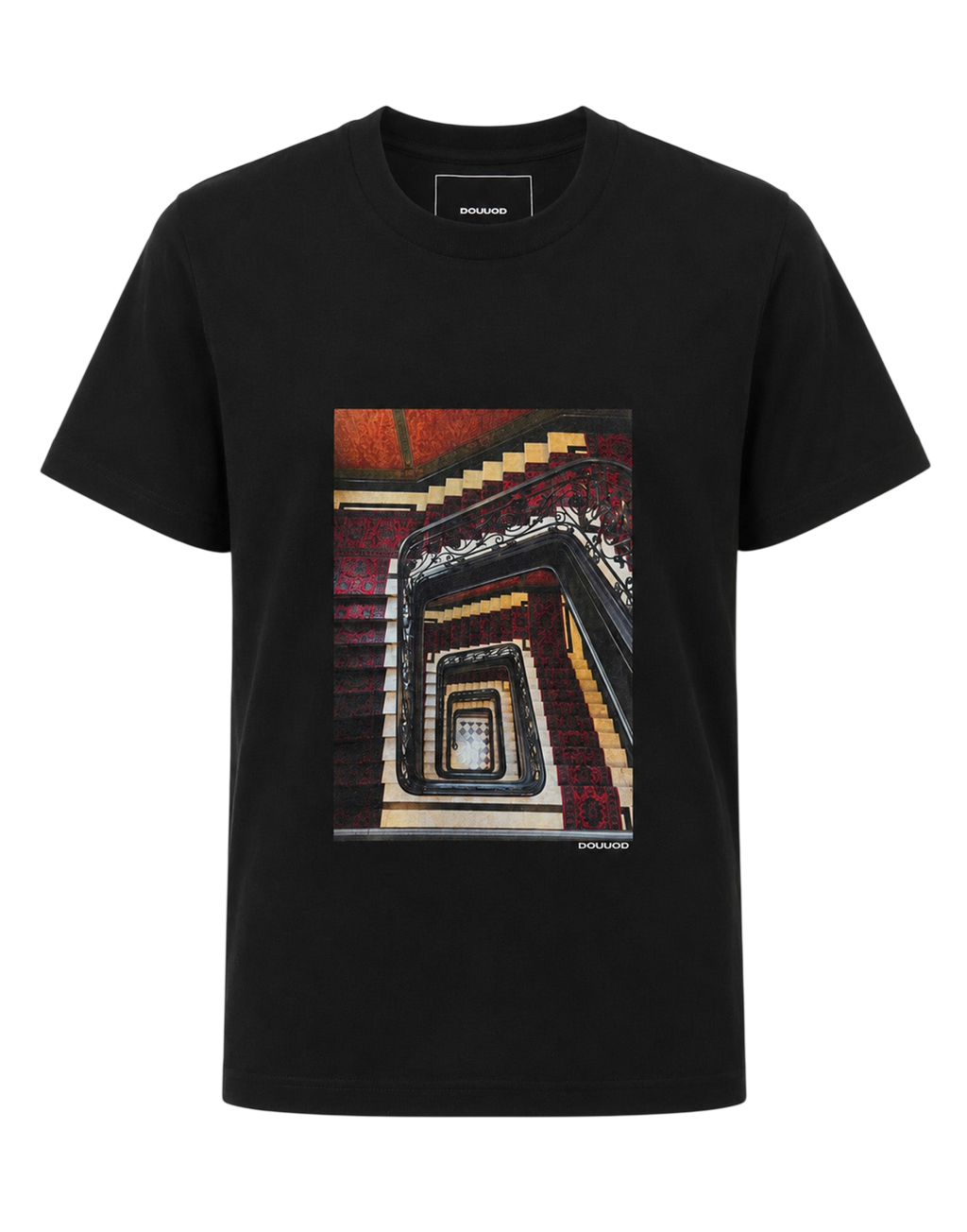 "Stairs" Print Cotton Jersey T-Shirt Black